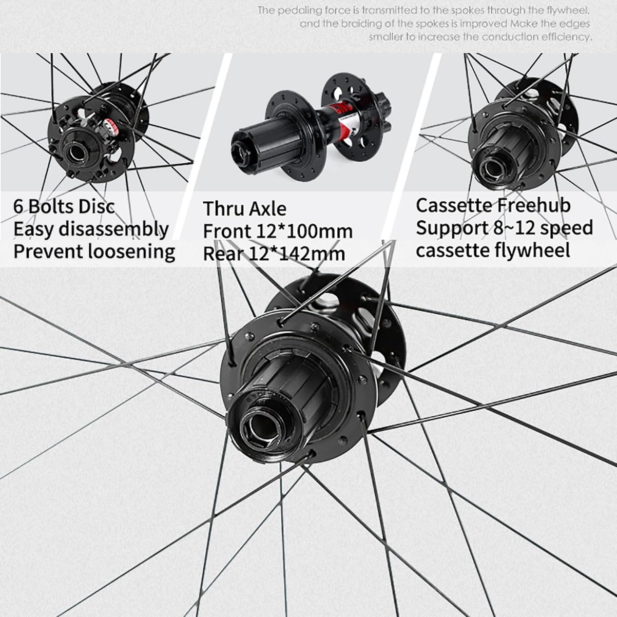 700C Juego De Ruedas para Bicicleta De Carretera Aleación De Aluminio Llanta Doble Pared Eje Pasante Bujes Freno De Disco 8-12 Velocidad 24H Ruedas Delanteras Y Traseras