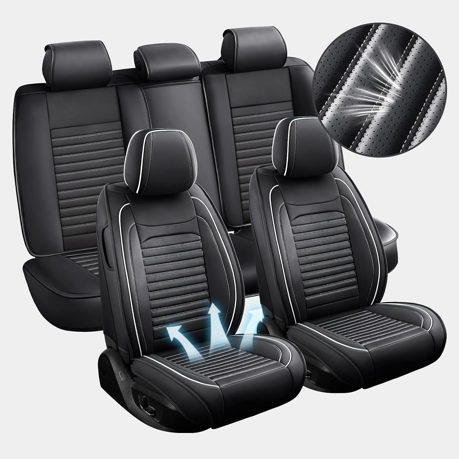 Car Seat Covers Full Set Custom Fit for Suzuki SX4 2006-2014, Luxurious Faux Leather Car Seat Protectors – Breathable,Anti-Slip,Wear-Resistant Automotive Seat Cover (Blackwhite,Fullset)