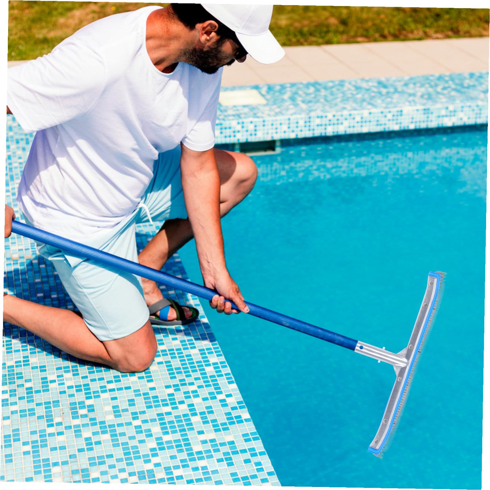 Drahtbürste Schwimmbadbürste zur Poolreinigung mit Aluminiumgriff und Stahlborsten Robuste für Boden und Wände für Outdoor Gartenreinigung