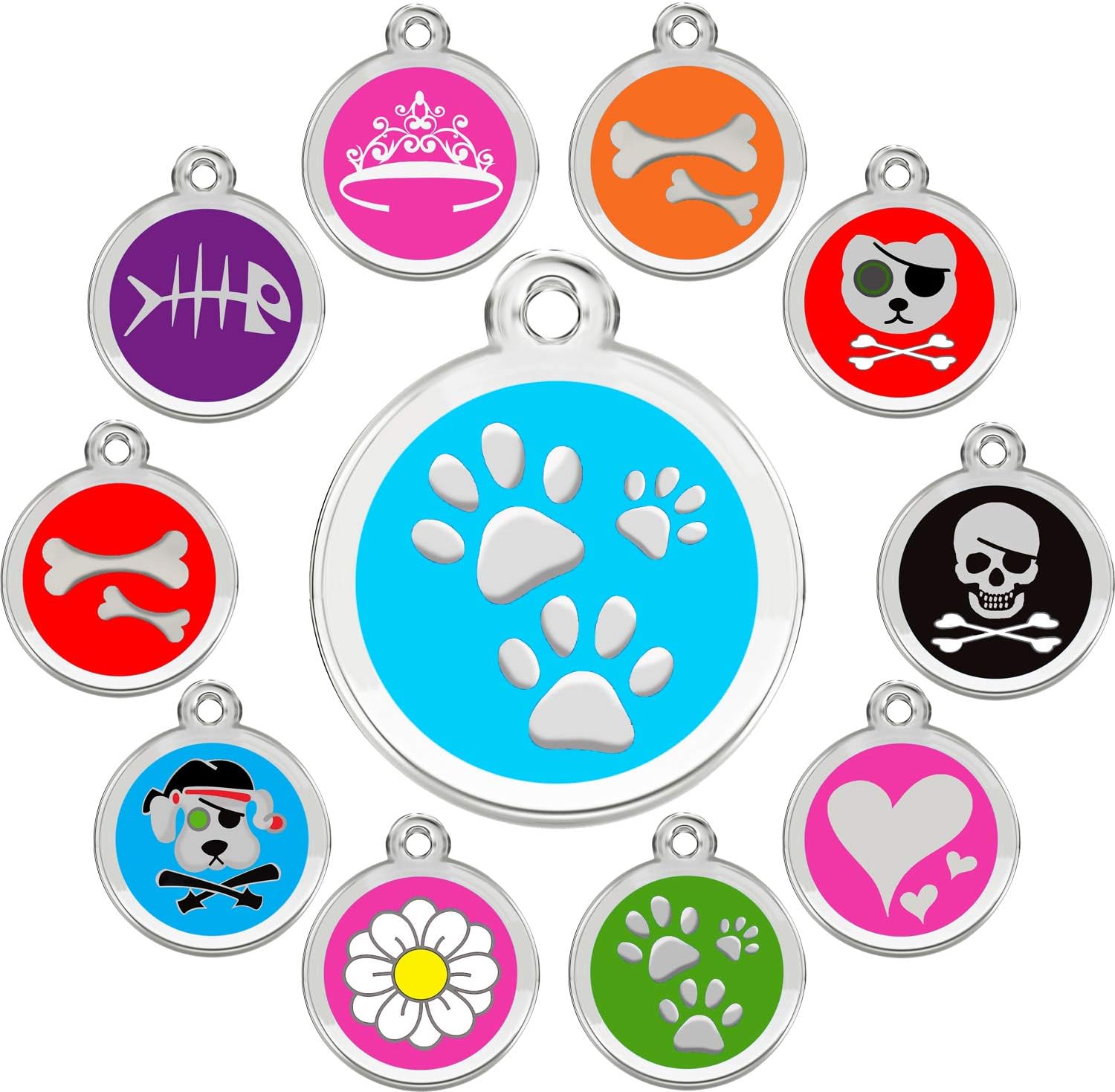 Esosy CNATTAGS Stainless Steel with Enamel Round Pet ID Tags Various Designs and Colors,Multi,Medium (Pack of 1),4346832448