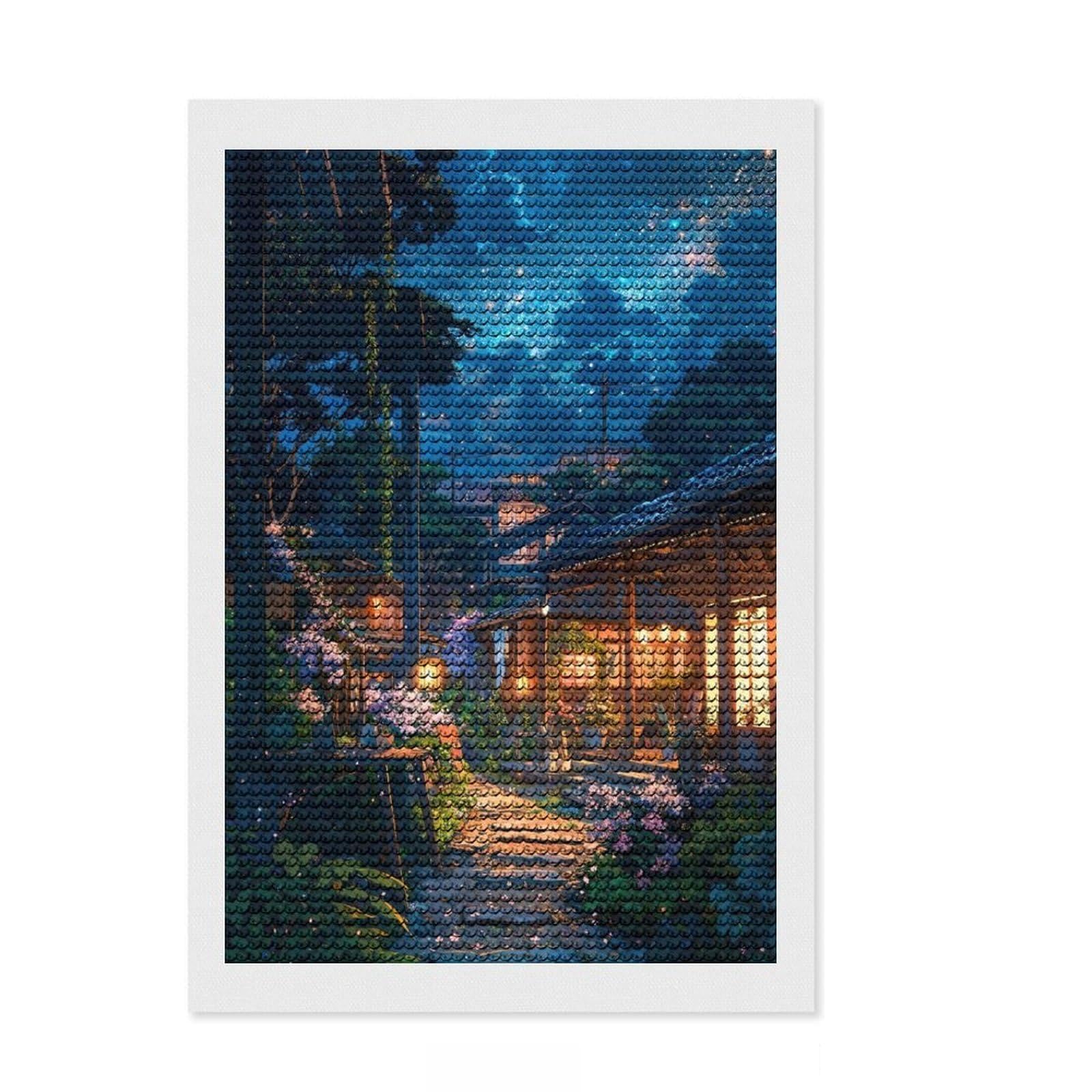 Junmoney Rural Japan Diamond Painting Kit 8"x12", Birthday Gift, for Teens, Adhesive Canvas, Vintage Style Decor, Relaxing DIY Hobby