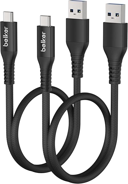 Belker USB C Cable Short 50cm/0.5M 2Pack [10Gbps Data] USB3.1 Gen2 Type C Android Auto Cable QC3.0 3A USB A to C Fast Charger for Samsung Note20 Galaxy S22/S21/S20 Z Flip4 Pixel 7 OnePlus 9 Black