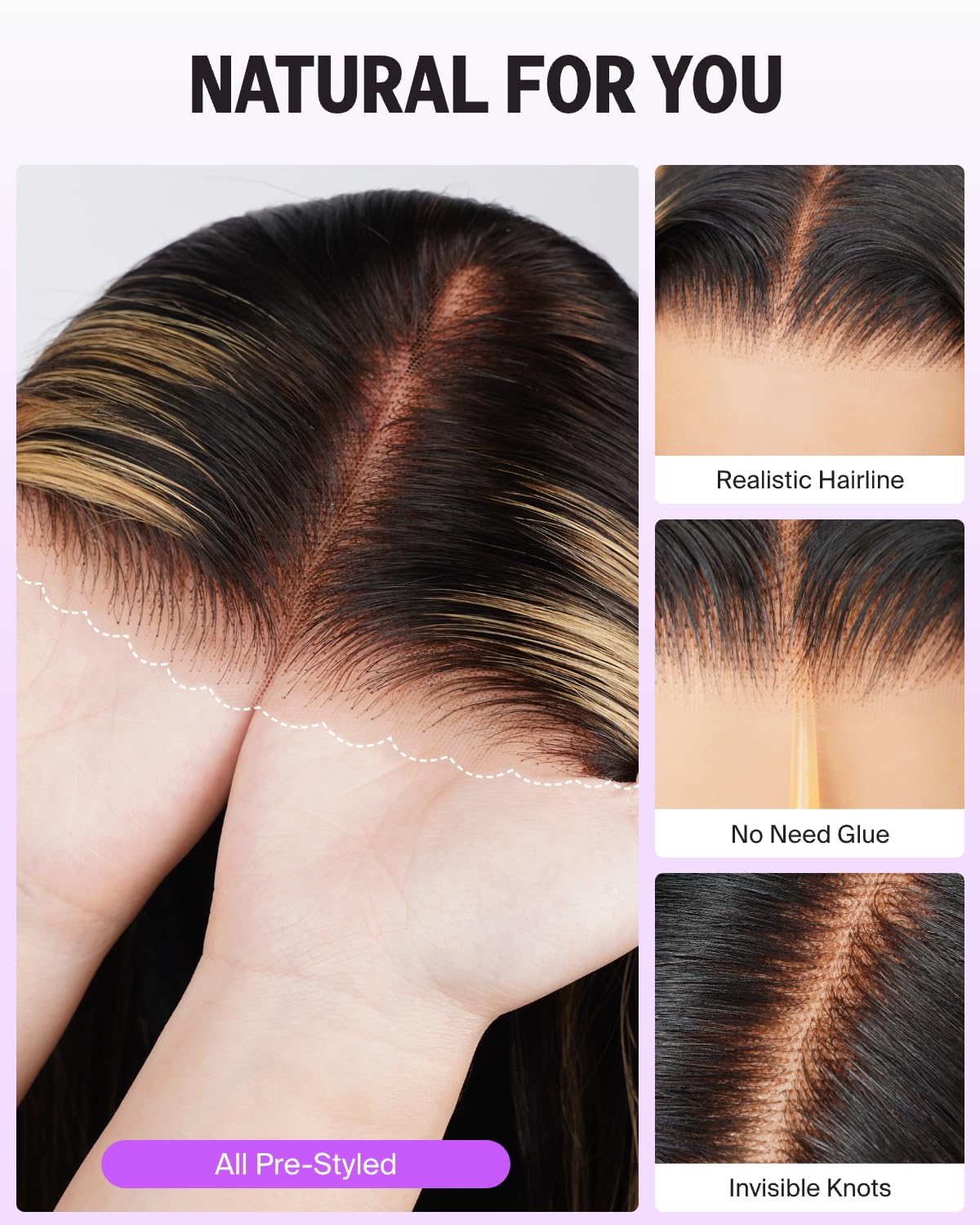 Balayage Wig Human Hair Glueless Straight Wig Human Hair 6x5 Lace Front Wig 220% Density Highlight Straight Closure Wig FB27# Bleached Tiny Knots 26 Inch