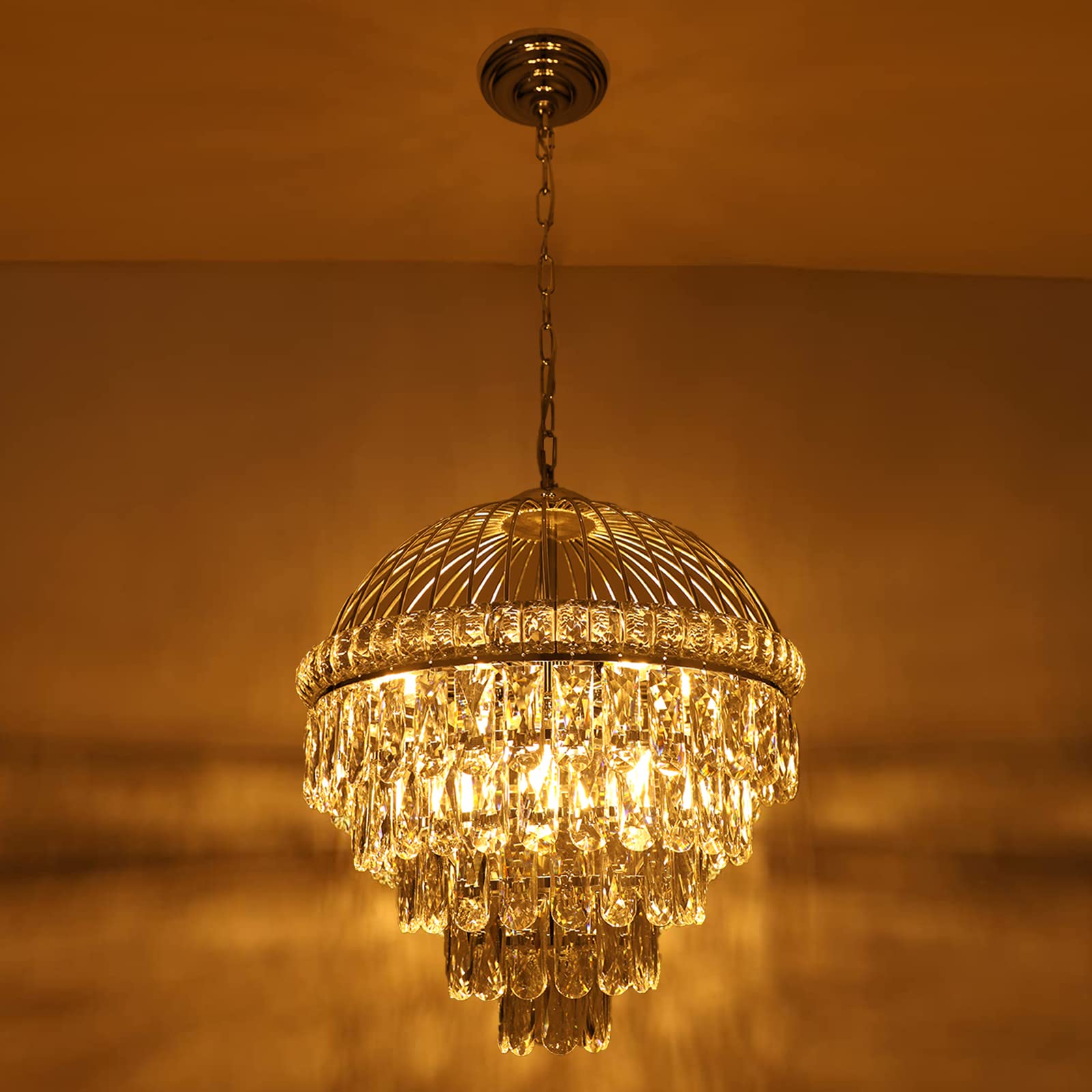 Crystal Chandeliers, Modern Brass Gold Crystal Chandelier Cage Ceiling Light Fixture Global