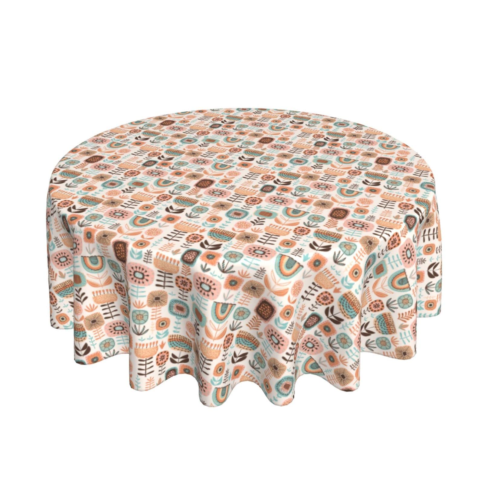LeLehome Tovaglia rotonda da 144,8 cm con fiori ricamati, vintage, con nappe floreali, tovaglia beige per la decorazione della casa, tovaglia da tavolo da pranzo con rosa rossa