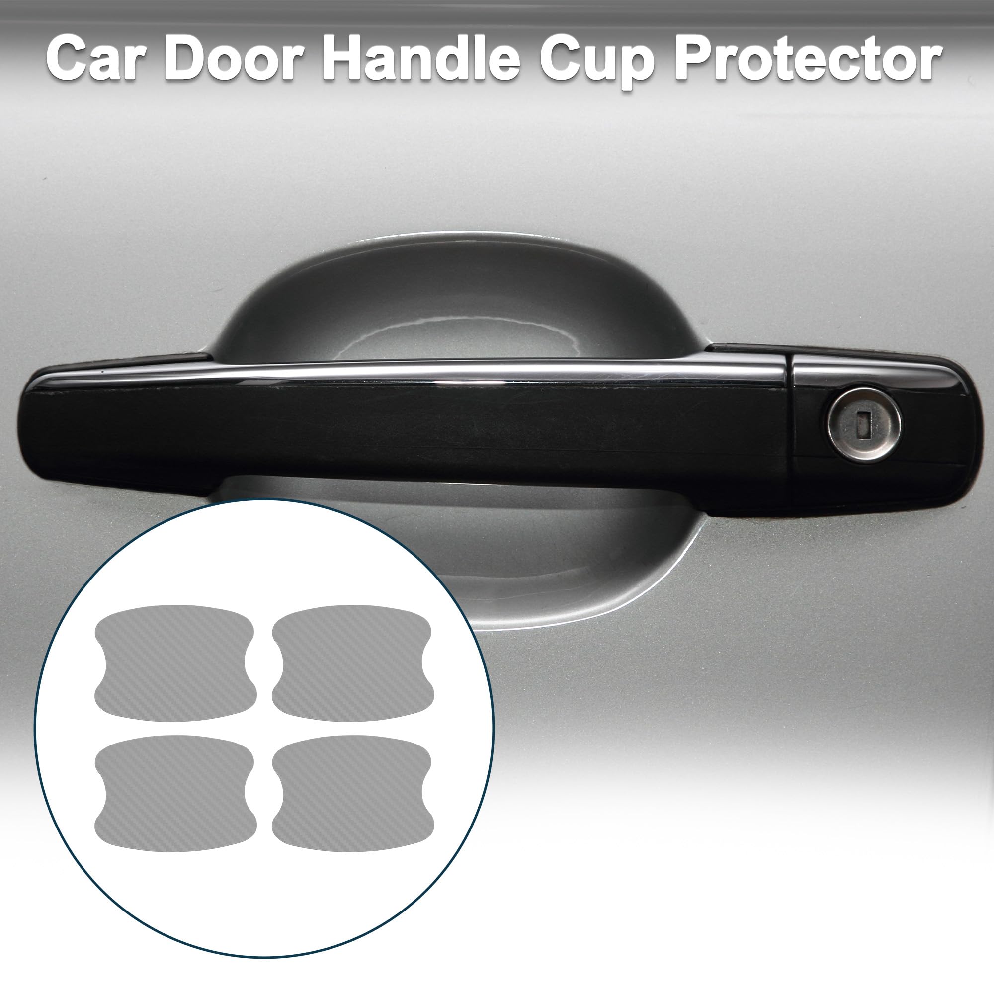 TUCKBOLD Car Magnet Car Door Handle Scratch Protector 73x95mm Anti-Scratches| Door Handle Protective Film Carbon Fiber Silver Tone 4 Pcs