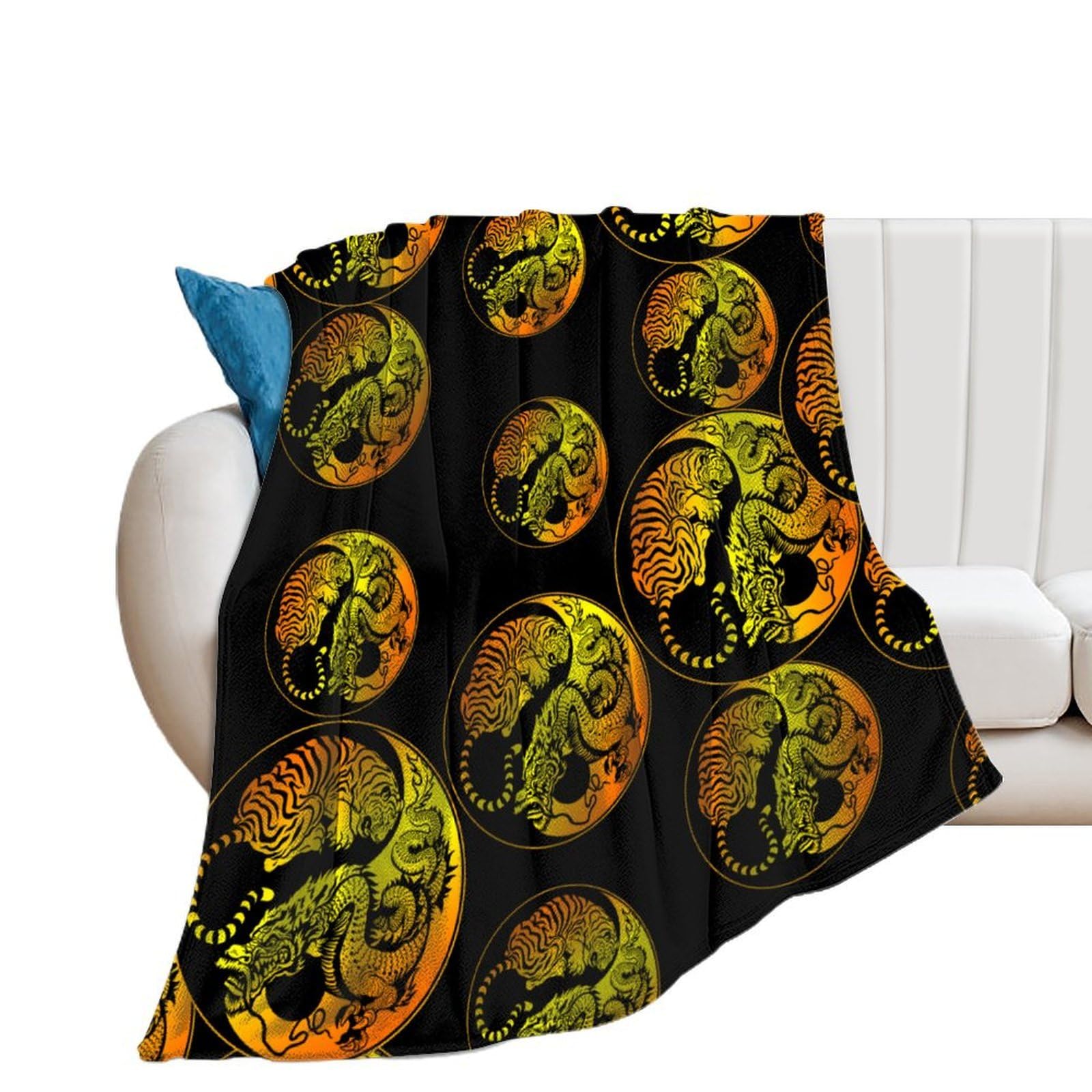 OUTBDNVFSA Ying And Yang Dragon Tiger Throw Blanket Lightweight Summer Blankets for Bed Sofa Camping Travel