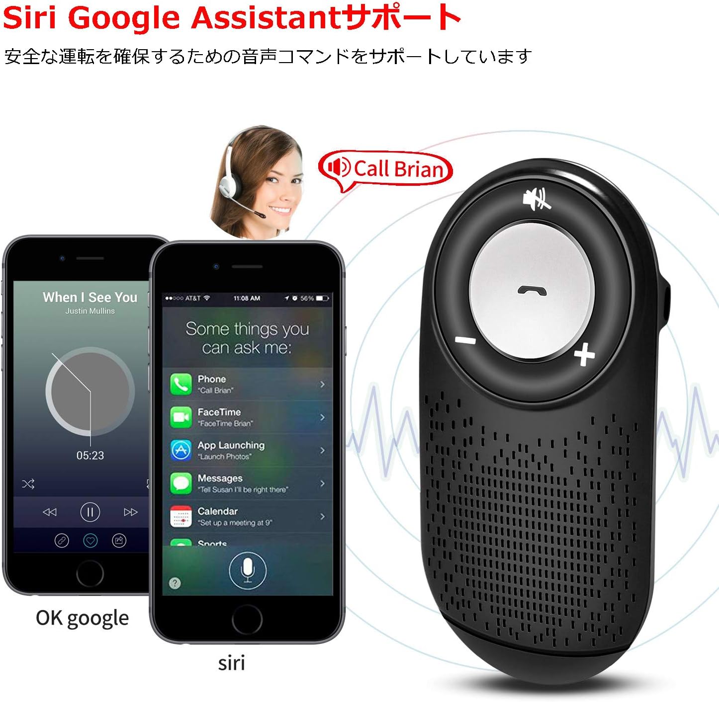 Amazon Co Jp 車のbluetoothハンズフリースピーカーワイヤレスポータブルスピーカーbluetooth車載スピーカーフォン内蔵モーションセンサーおよびマイクdspテクノロジーエコーなし音声通話音楽高品質オーディオ 黒 車 バイク