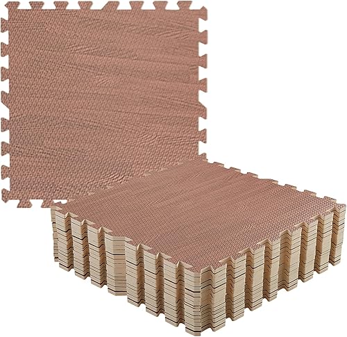 Wisfor Azulejos de espuma entrelazados de 24 x 24 pulgadas, alfombrillas de grano de madera para niños y bebés, no tóxicas (paquete de 12)