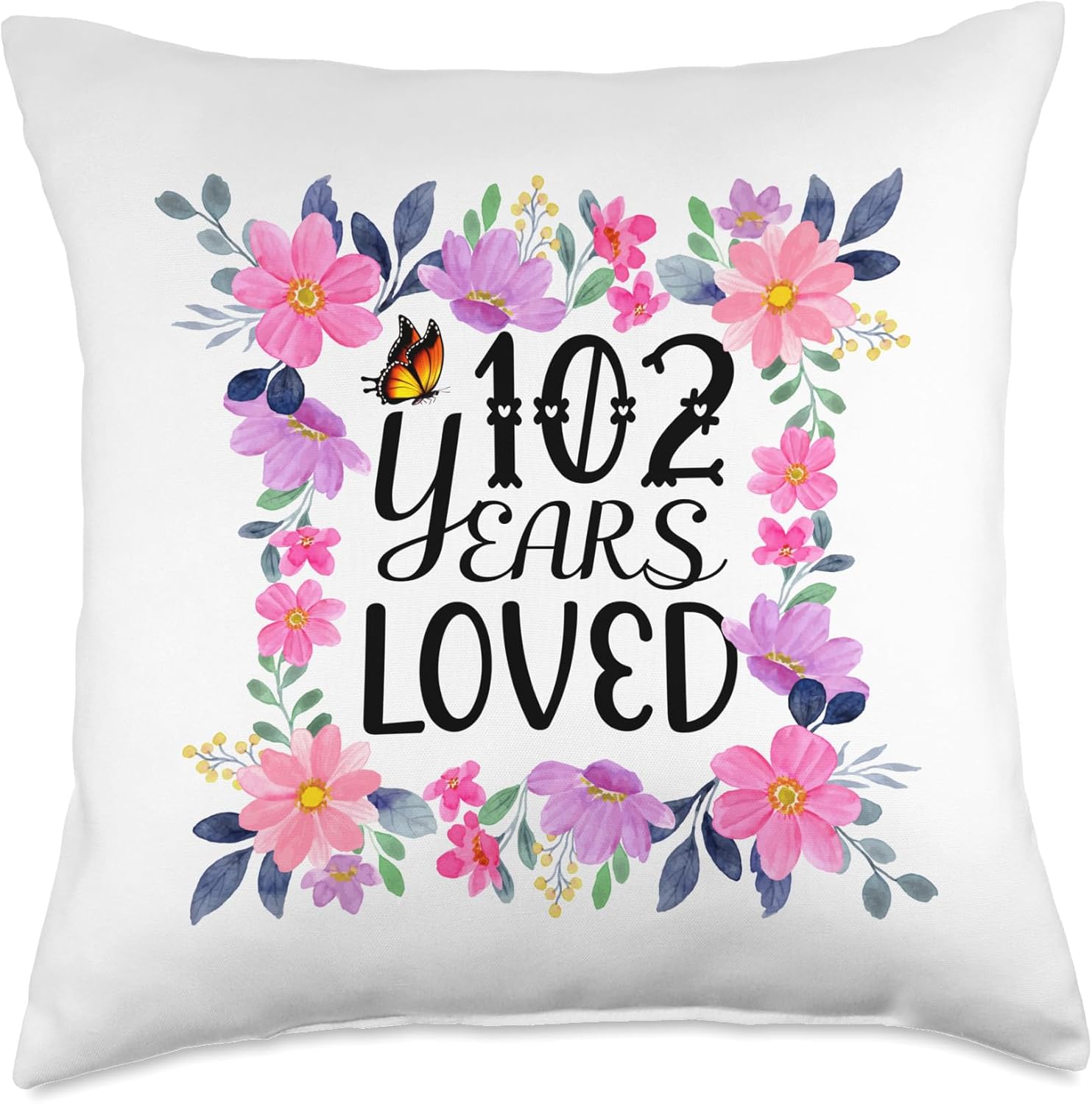 Floral 102nd Birthday Present Men Women 102 Years Loved Throw Pillow