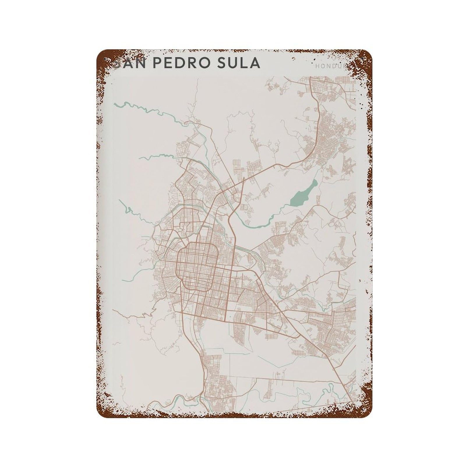 xiaoxiaoshen San Pedro Sula Map Honduras Travel Gift Farmhouse Decor Wall Decor Art Metal Tin Poster Modern Home Decor Art Home Bar Shop Decorations Vintage Sign 40x30cm