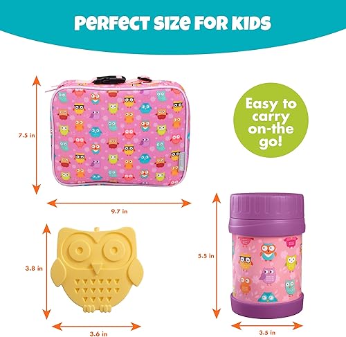 Miniatura 3 de Bentology Juego de bolsas de almuerzo para niños, color rosa y amarillo, incluye bolsa de hielo duro reutilizable y termo de acero inoxidable para