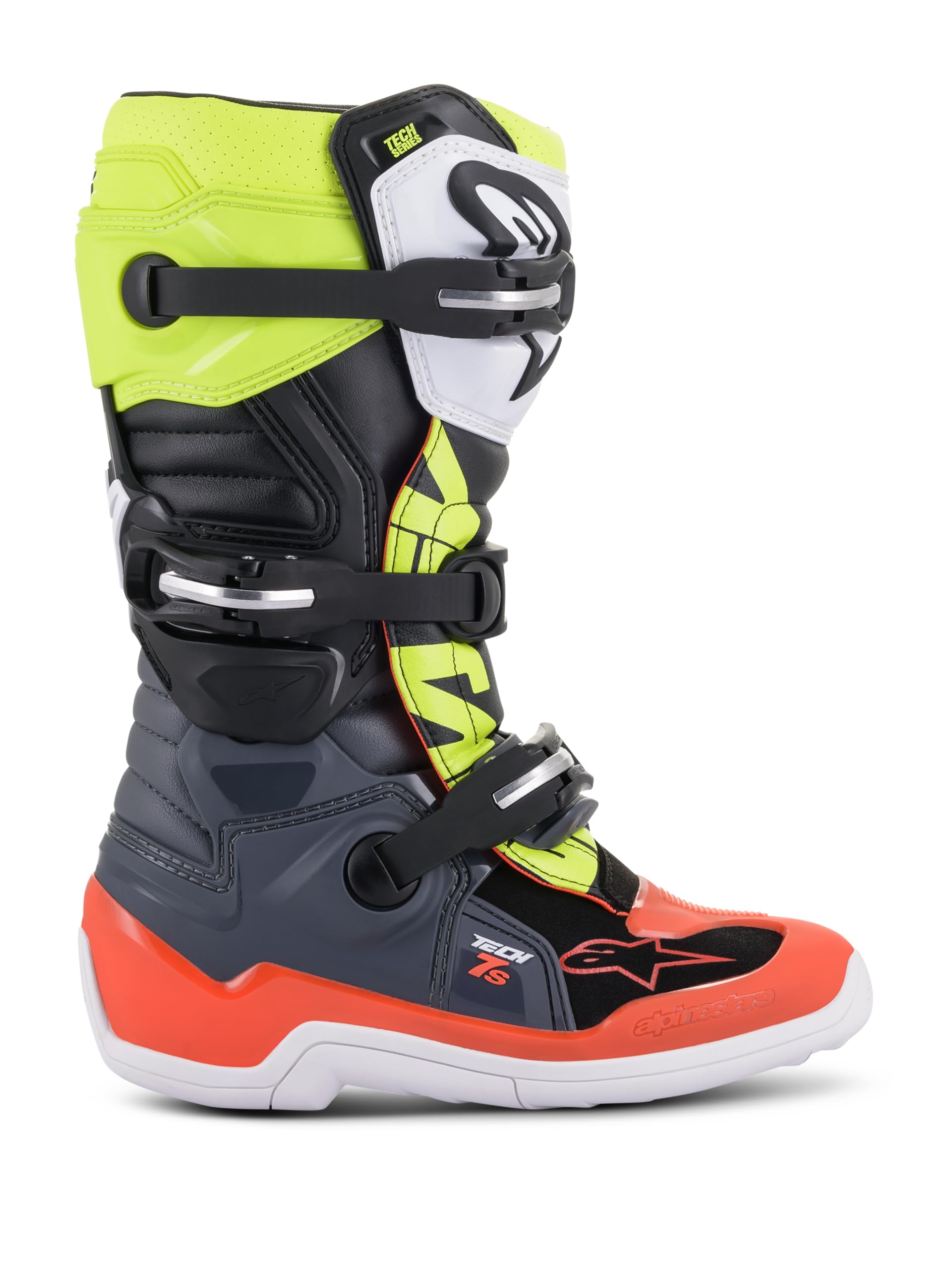 Alpinestars Kids Motocross-Stiefel Tech 7 S Dunkelgrau/Rot Fluo/Gelb Fluo