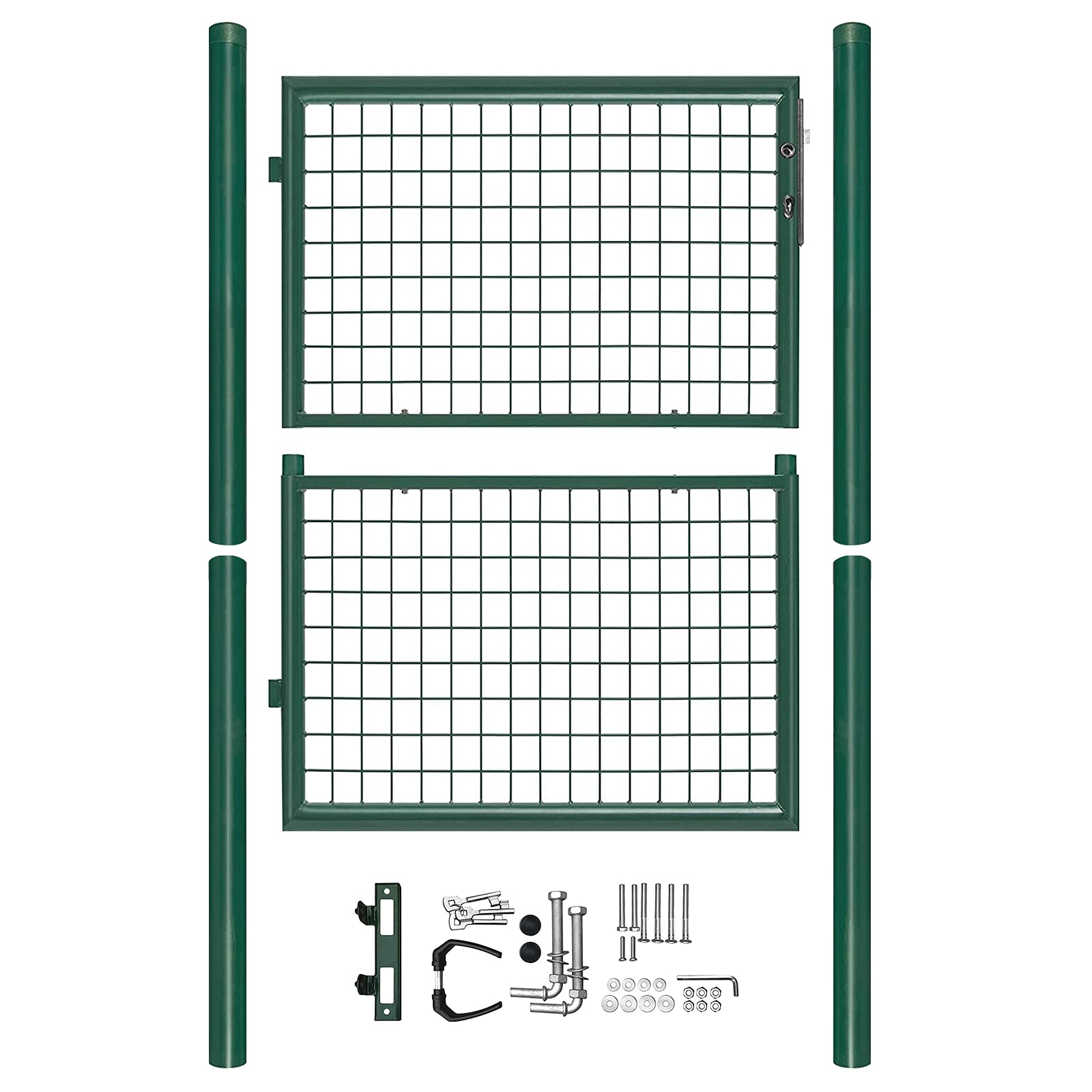 Puerta de jardín de acero galvanizado, puerta de jardín Hoftor, puerta de valla verde, con cerradura y llave (125 × 100 cm)