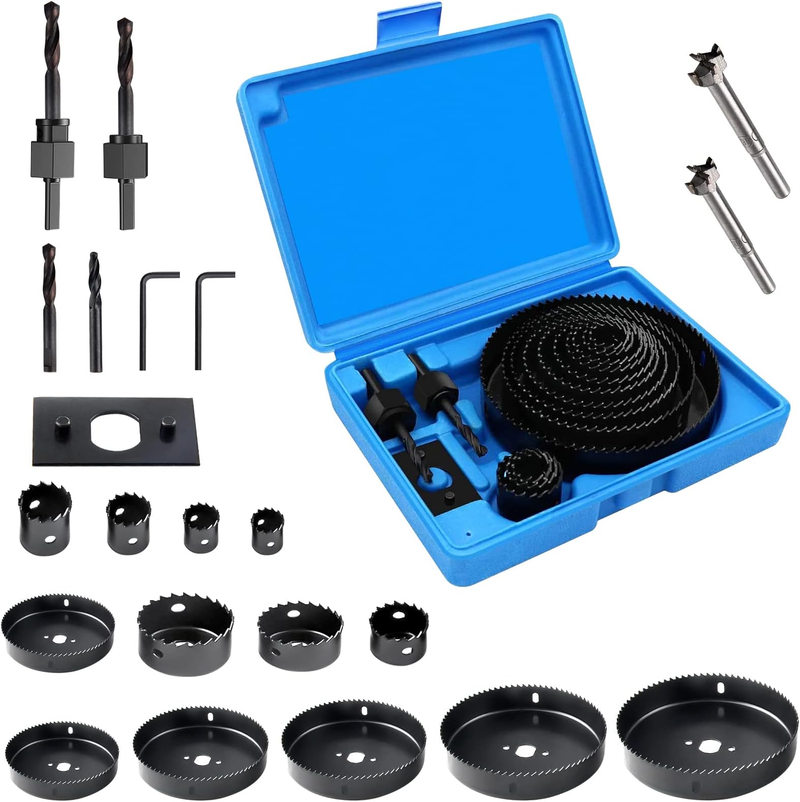 Hole Saw Set, 23Pcs Hole Saw Kit with 13Pcs Saw Blades, General Purpose 3/4" to 5" (19mm-127mm) Hole Saw, Mandrels, Hex Key with Storage Box, Ideal for Soft Wood, PVC Board