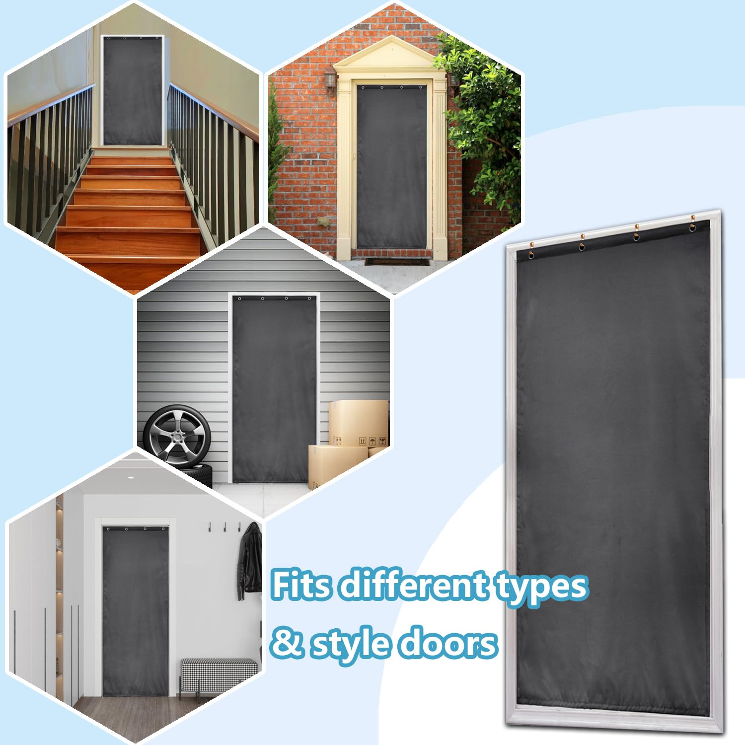 Rideau thermique à œillets en tissu Oxford épais pour porte de porte, coupe-vent, protection contre le froid, pour salon, garage, chambre à coucher, gris foncé, 82 x 204 cm