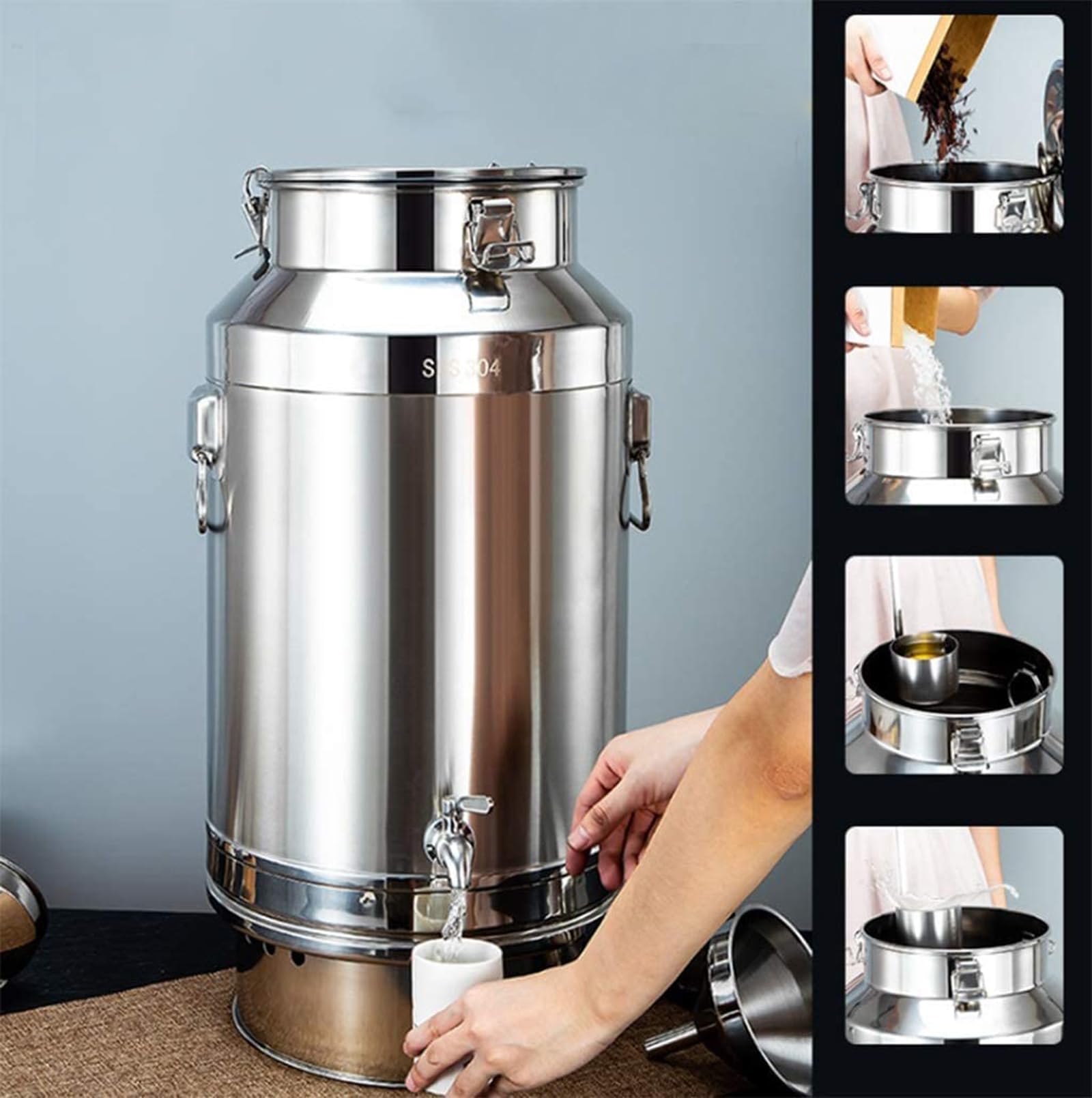 Genérico Bidón de Leche de Acero Inoxidable de 8 l con Grifo, dispensador de Bebidas con Tapa sellada, Almacenamiento de líquidos para Uso doméstico y Comercial, Ideal para fermentación y Servicio de