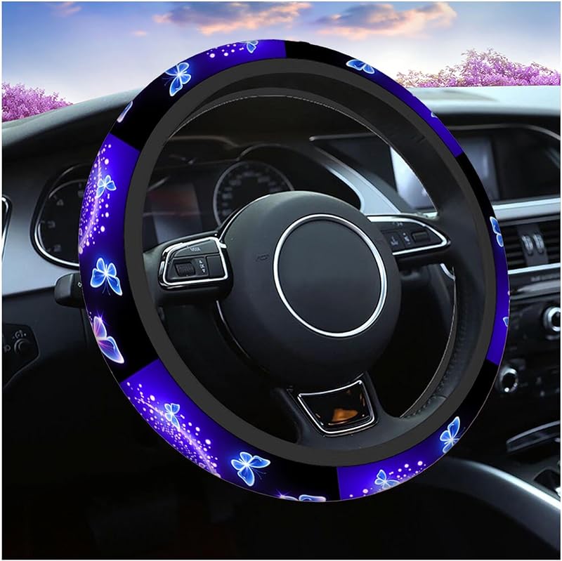 Capa para Volante com Borboletas Roxas e Brilho Swono em Neoprene 38,1 cm