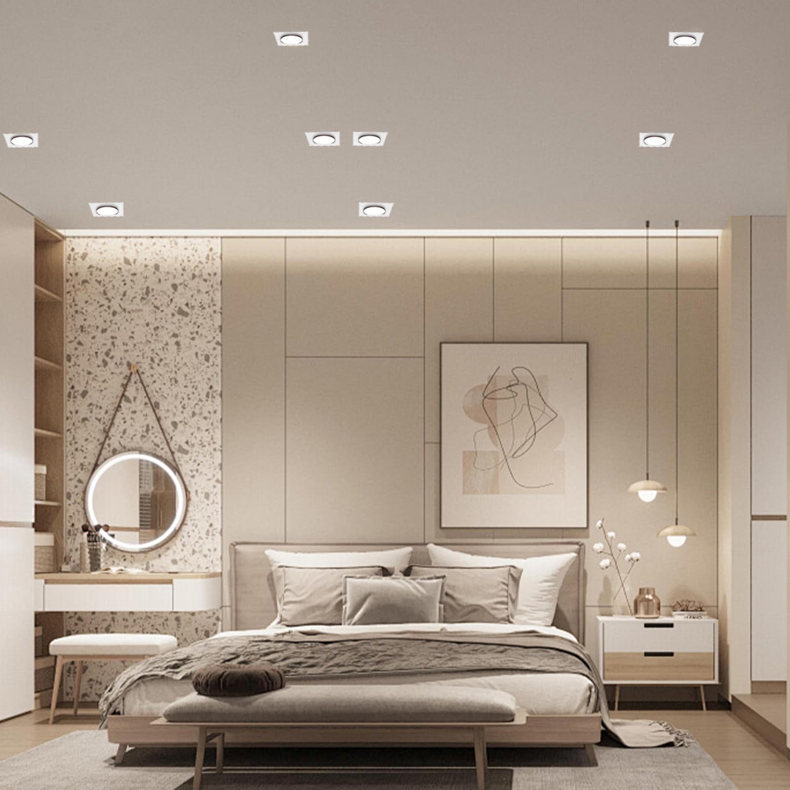 Confezione da 10 Telai Quadrati per Faretti a Incasso con Portalampada GU10 Certificato VDE – Bianco Opaco in Metallo (80x80 mm), Foro 55-70 mm, Incl. Molle e Anelli di Fissaggio – Lampadina Esclusa