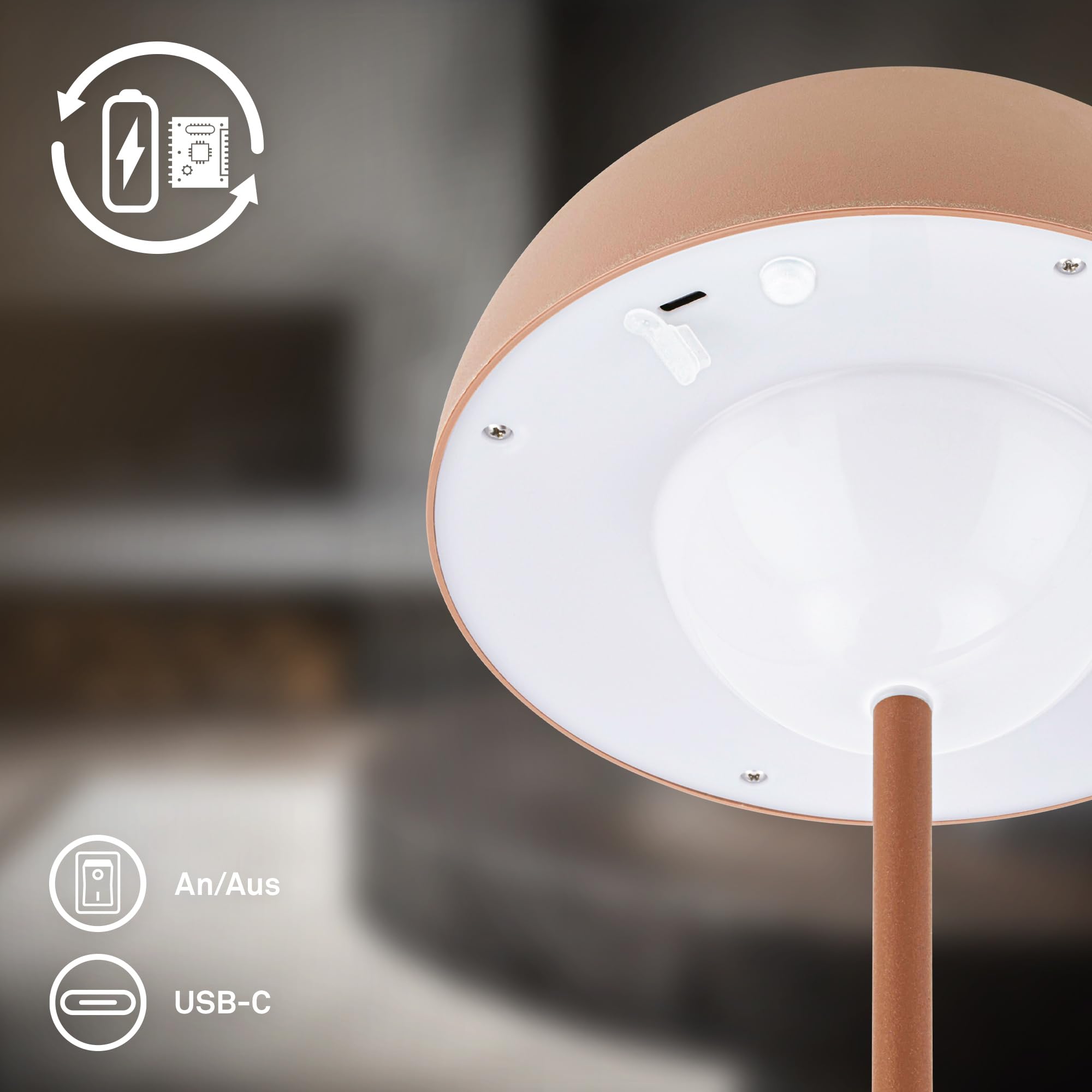 BRILONER - Draadloze LED-tafellamp IP44, touch, dimbaar