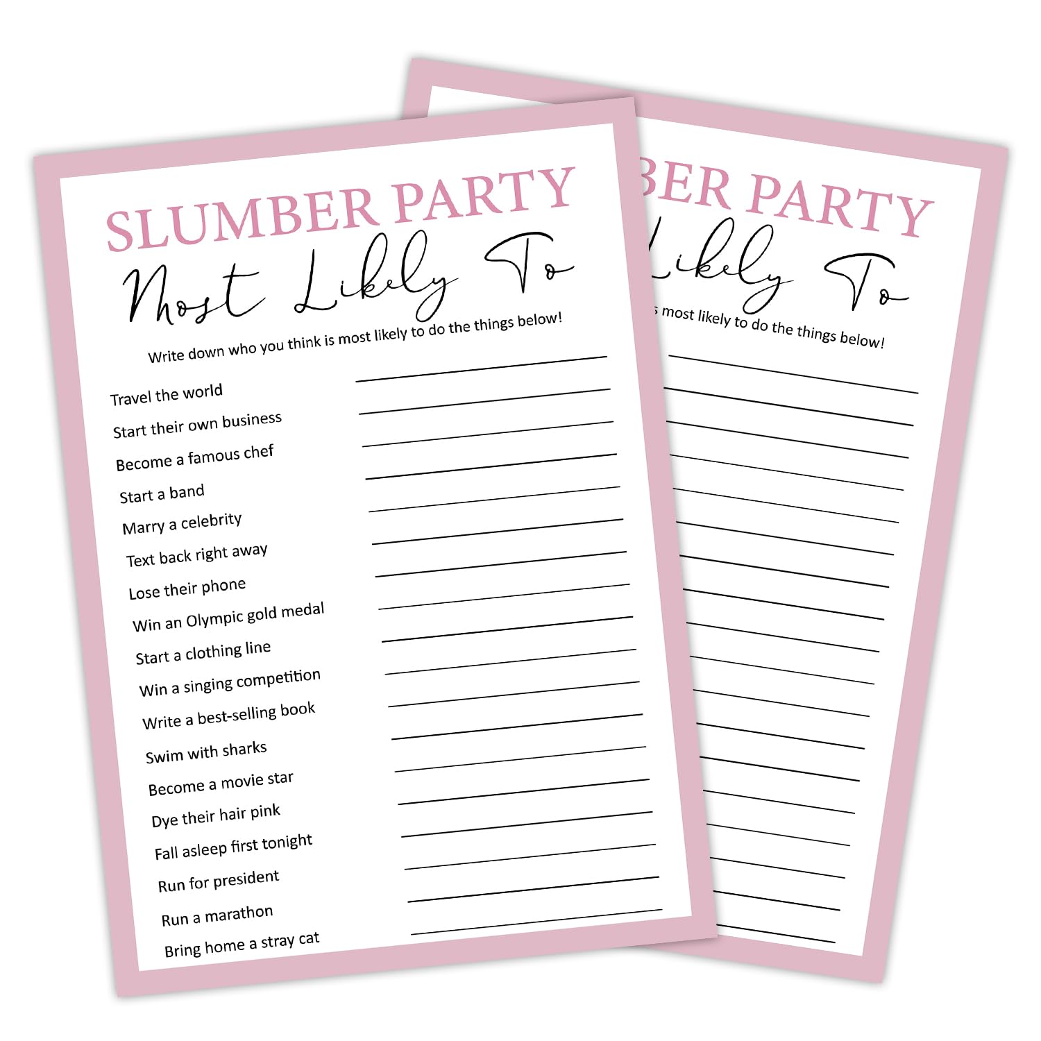 Slumber Party Game Cards Set Of 20 - Spin The Nail Polish & Sleepover Activities For Girls Night, Teen Birthday, Pajama Party