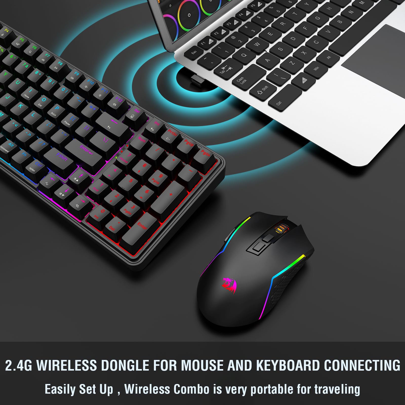 Redragon S162 Combinación de teclado y ratón inalámbrico para juegos de 3 modos, 99 teclas K744 RGB y 8000 DPI M693 para juegos