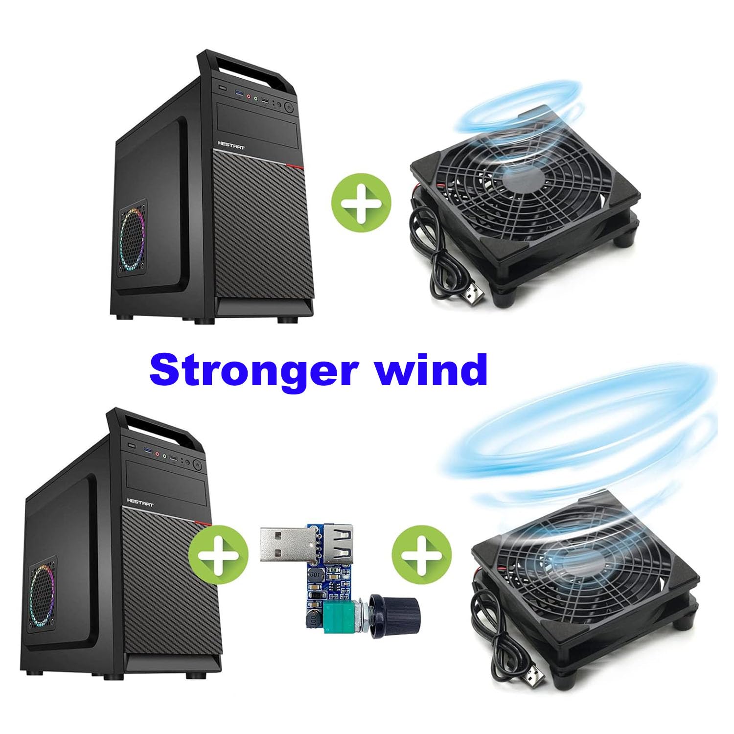 RUNCCI-YUN 2PZ 5W USB Regolatore di velocità della ventola, DC 5V Stepless USB Regolatore della ventola DC 5-12V a 2,5-7.5V Manopola di controllo della velocità del regolatore con interruttore