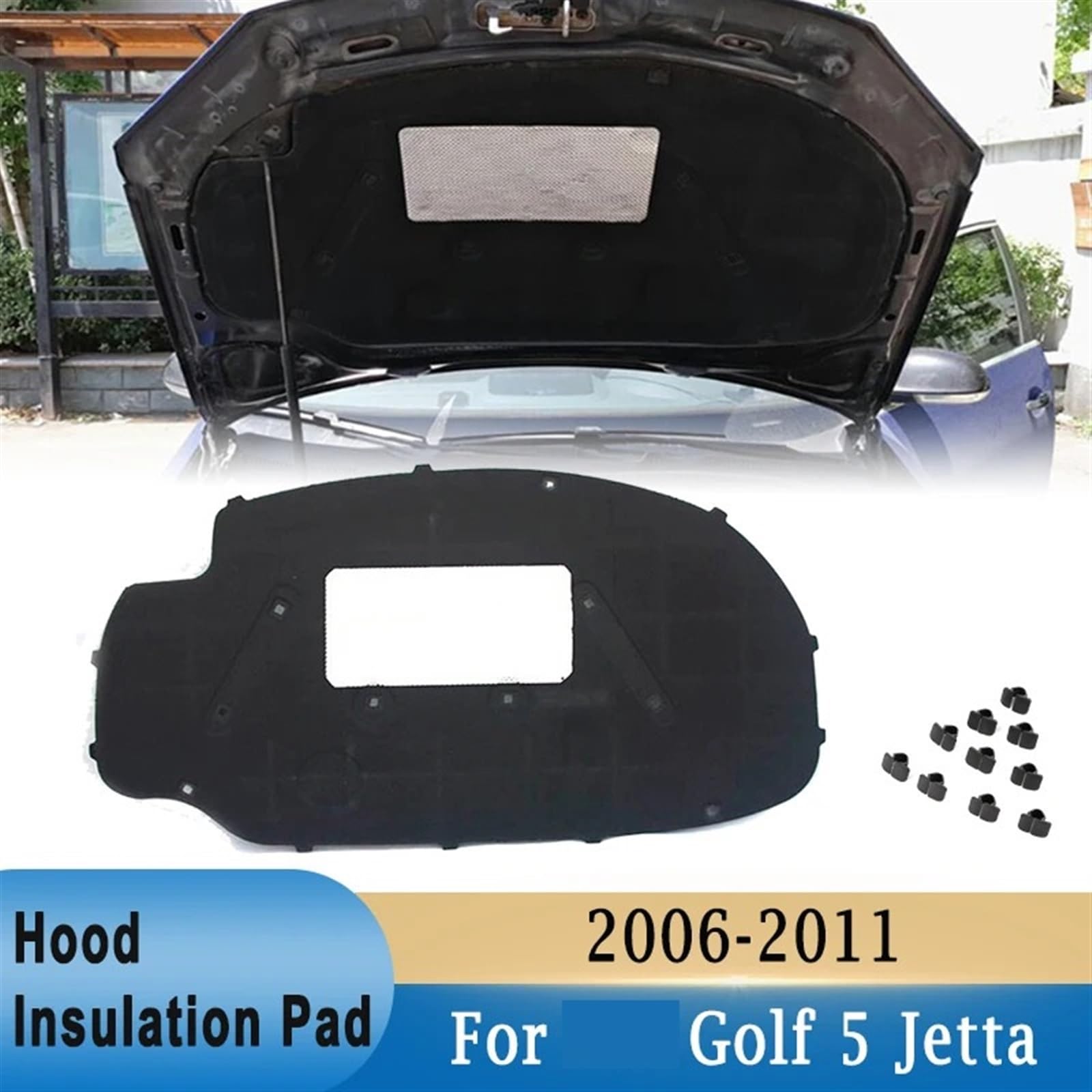 Algodón aislante del capó del motor delantero, for VW, Golf 5, Jetta 2006-2011, almohadilla de aislamiento térmico acústico, cubierta de espuma Almohadilla de aislamiento térmico y acústico pa