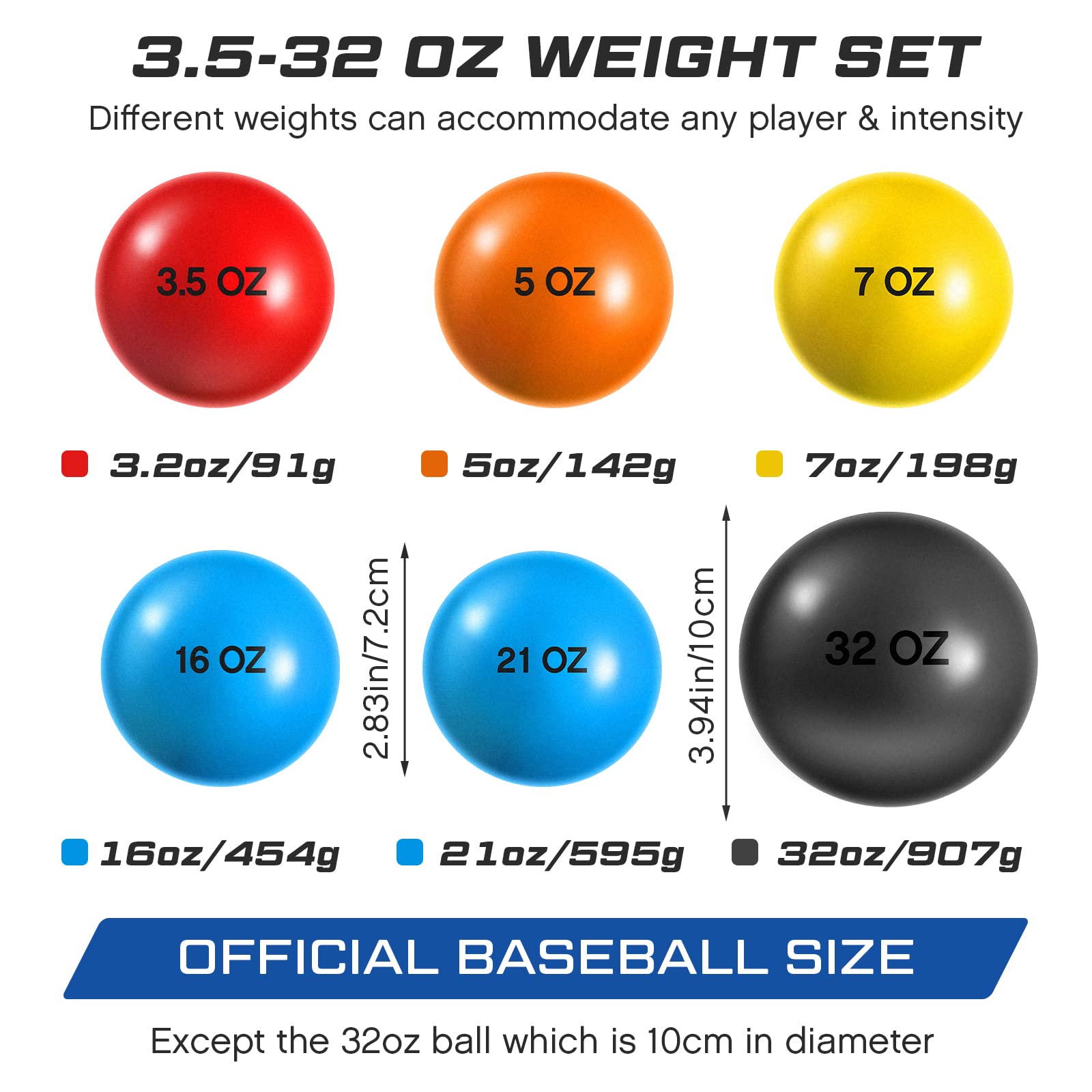 Hungdao 6 Pcs Weighted Plyo Training Balls Variable Plyo Weighted Balls Practice Weighted Baseball Weighted Ball Set for Throwing Pitching Power Improving Accessories, 6 Colors (3.5 to 32 Oz)