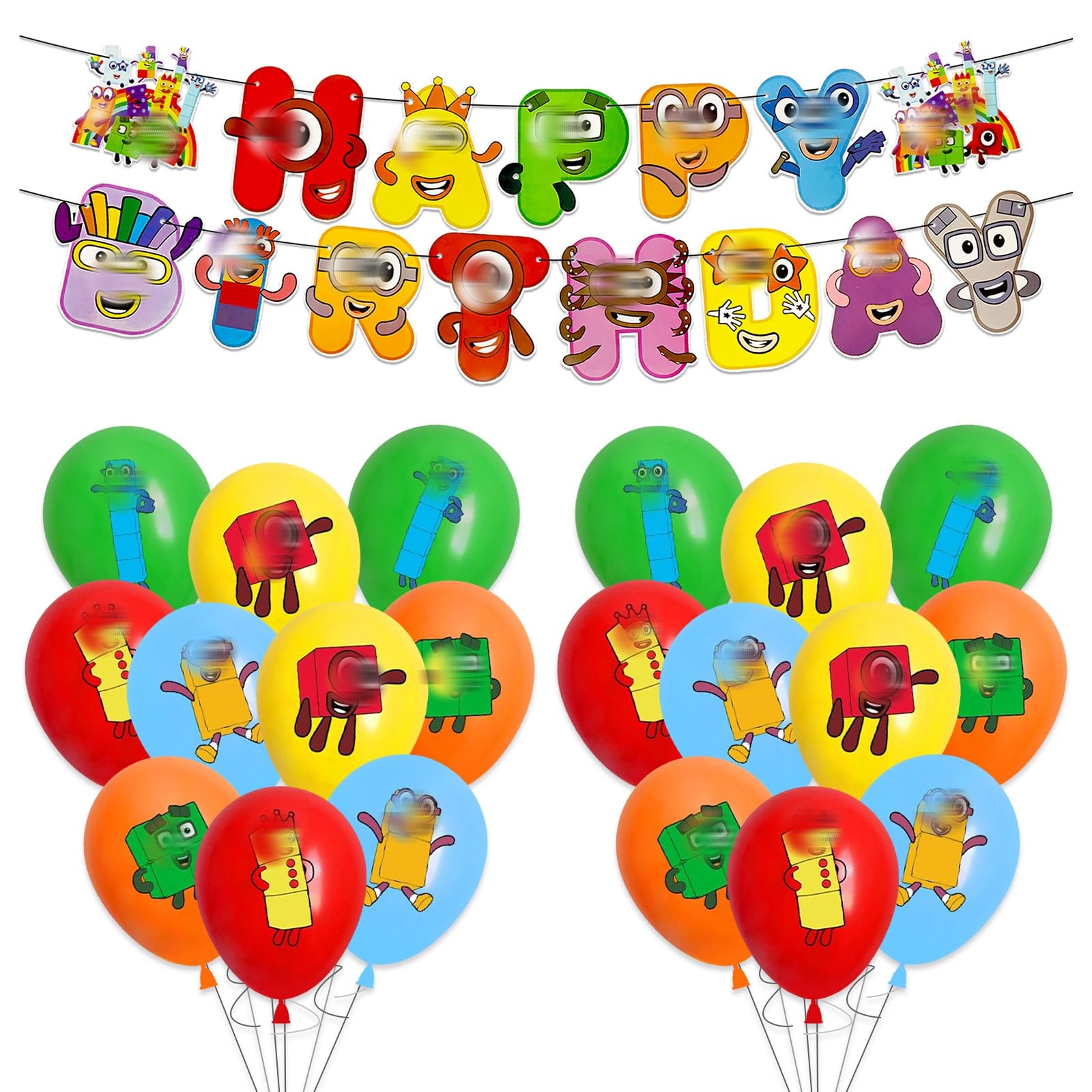 Cute 21Pcs Number Birthday Decorations, 1Pcs Happy Birthday Banner and 20Pcs Balloons, Cartoon Theme Party Latex Balloons For Kids Girls Boys Party Decoration Supplies