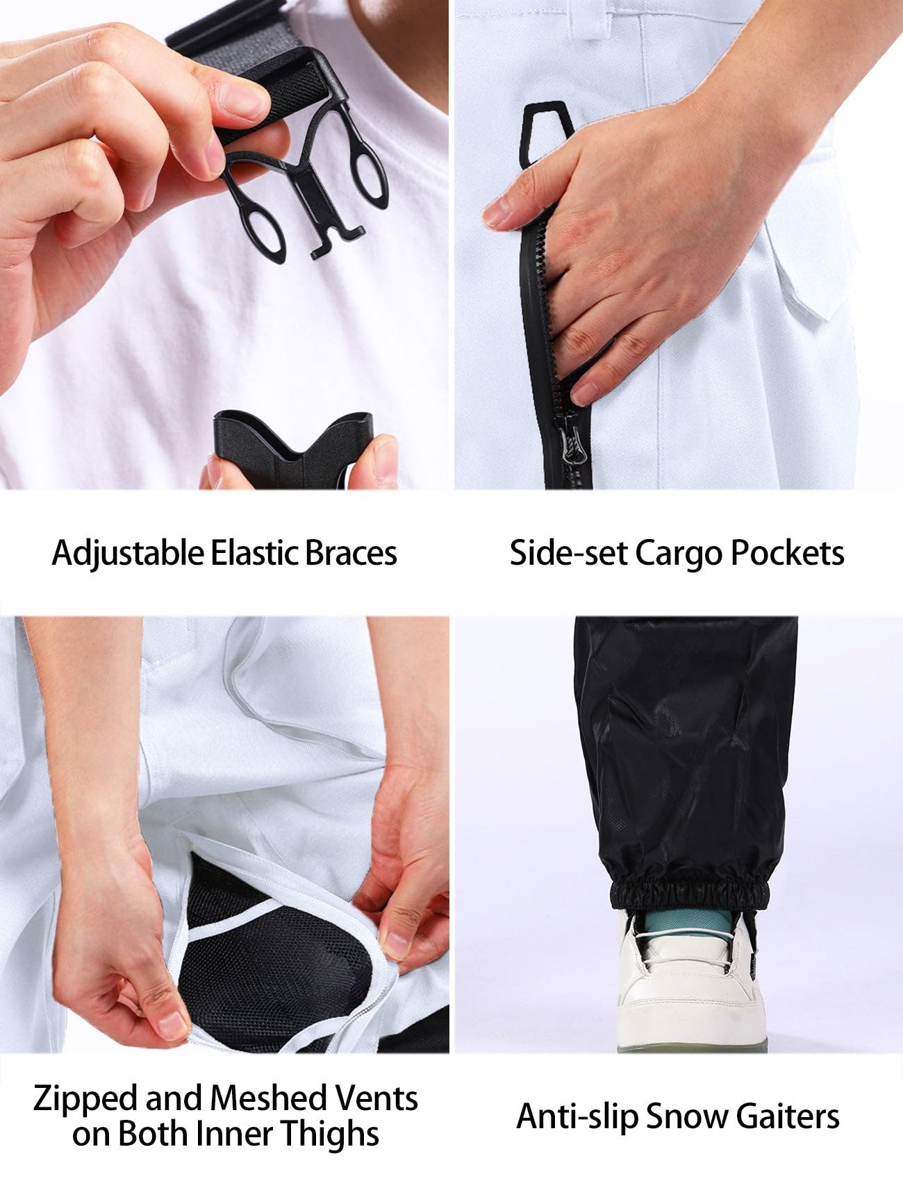 GSOU SNOW Uomo Salopette da Sci Bavaglino da Snowboard Pantaloni da Neve - Multi Tasche Leggeri Impermeabili Antivento Traspiranti Caldi