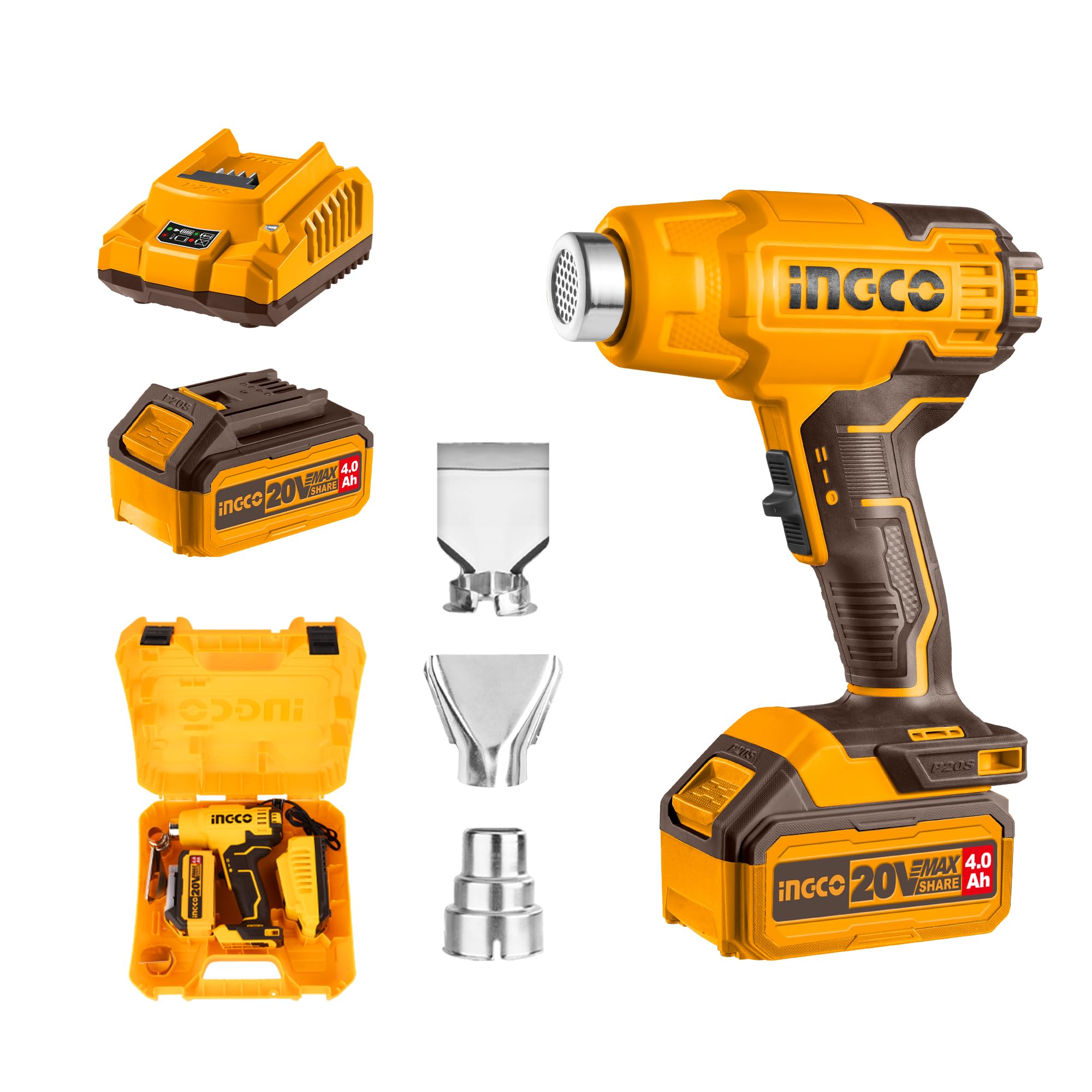 INGCO Cordlesss Heat Gun With 3 Pcs nozzles, With 4.0 Ah Large Battery and Charger, with Overload Protection for Crafts, Shrink PVC, Cell Phone Repairs, Removing Paint or Floor Tiles (B0CS9FF2ND) Amazon Price History, Amazon Price Tracker