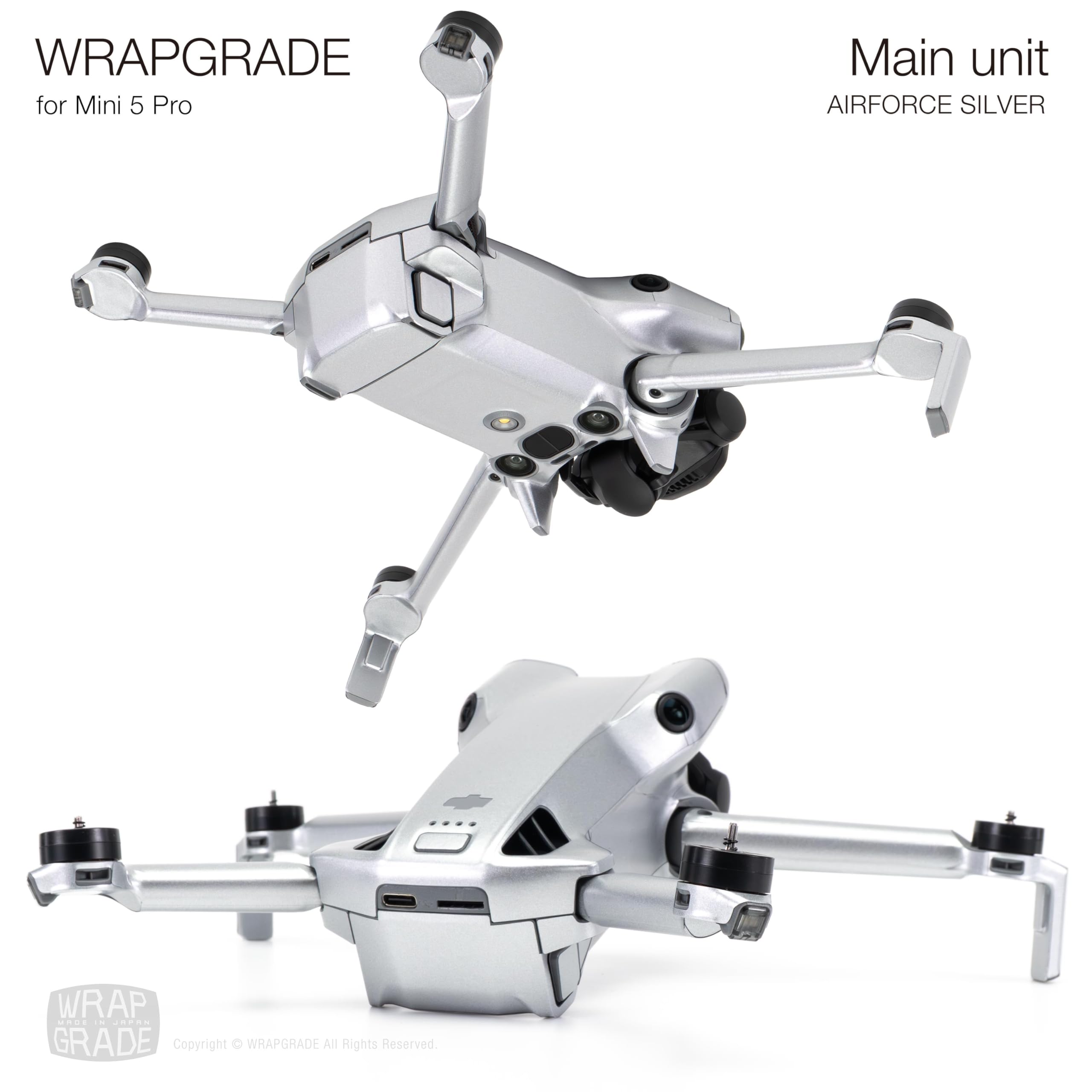 WRAPGRADE Skin Stickers Compatible with DJI Mini 5 Pro (Airforce Silver) - Image 4