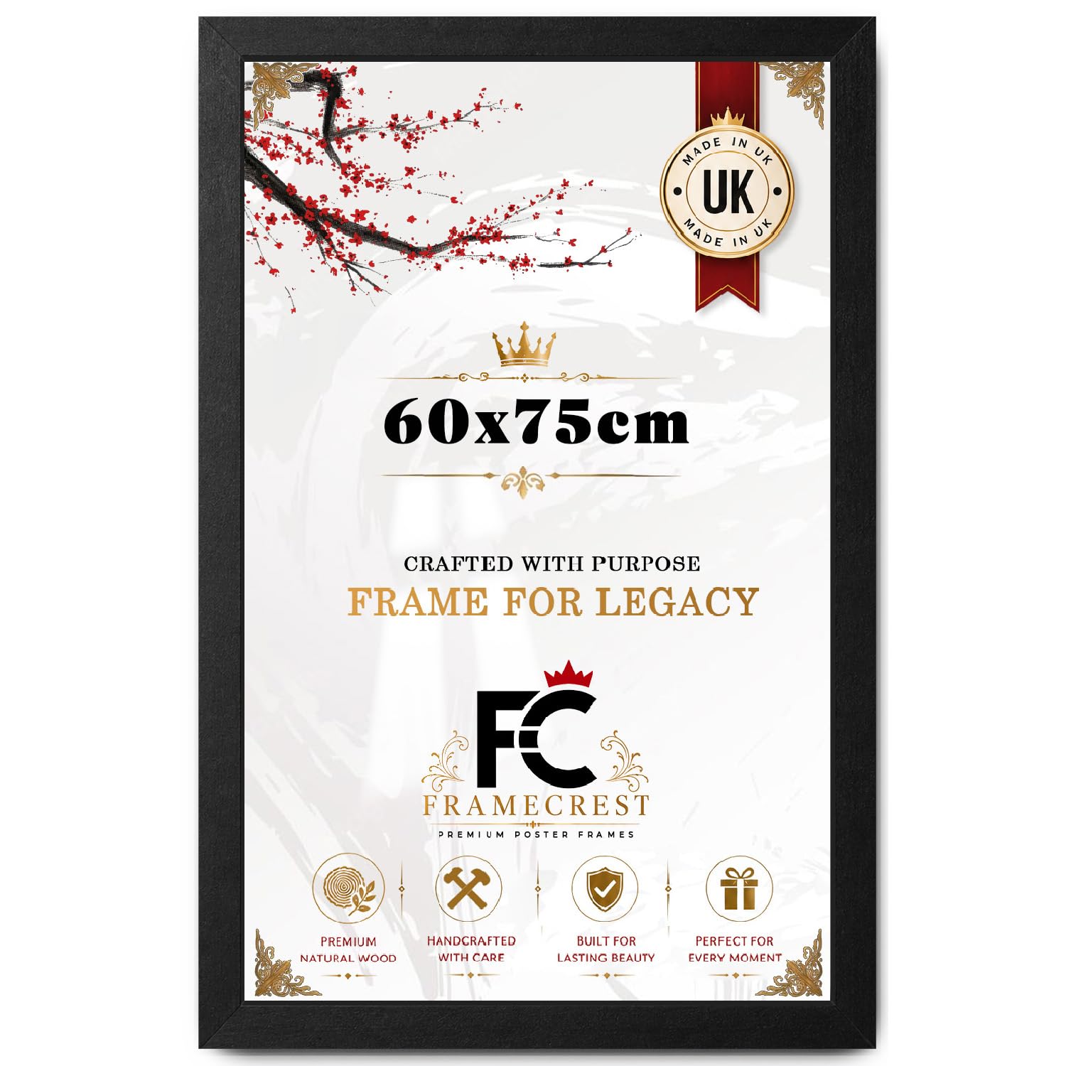 FRAMECREST Durable Rectangle Display Photo Frame 60x75cm | Scratch-Resistant Perspex | Horizontal & Vertical Wall Mounting - [Matt Black]
