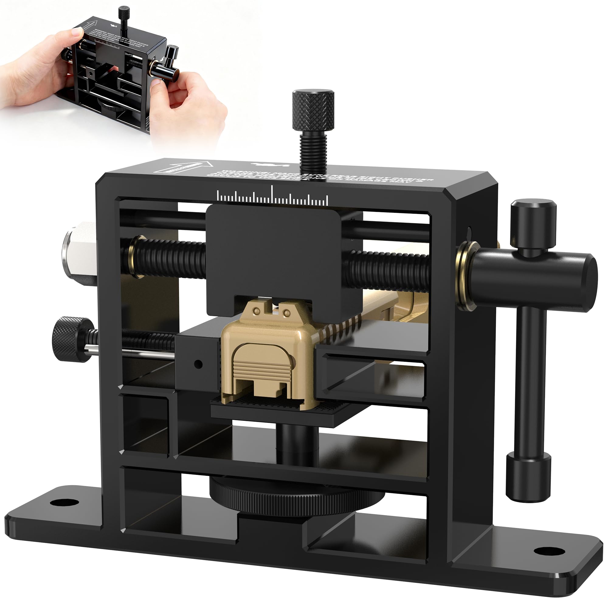 Photo 1 of SporGain Sight Pusher Tool, Heavy Duty Metal Frame for Rear Sight Adjustment and Removal, Adjustable Base Fits Square Slides and Similar Models, Durable Sight Pusher Tool