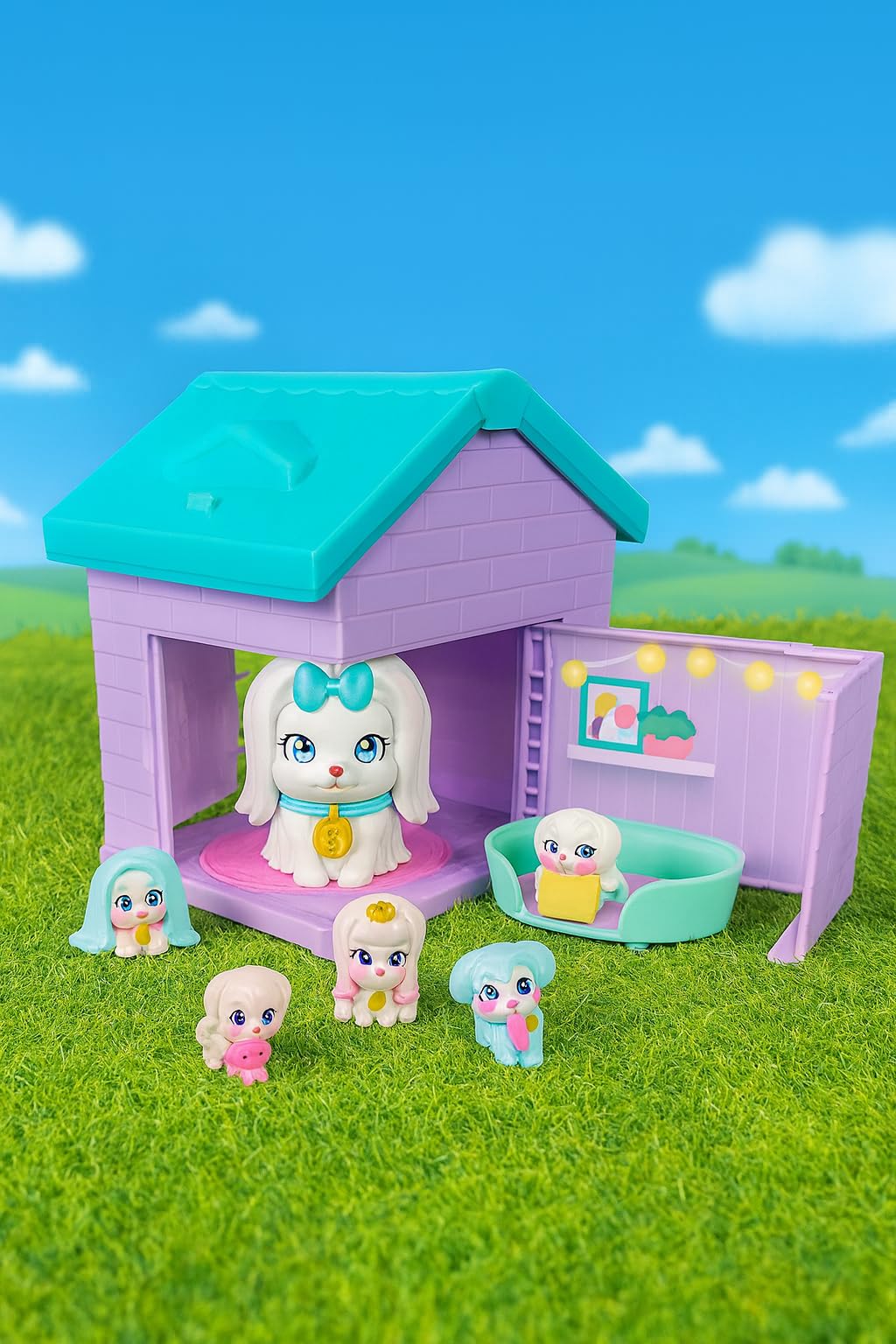 Little Live Pets Mama Surprise Families – Mamas Hütte-Packung, Bulldogge & Spaniel, 2 Hütten & Welpen, jede Mama bekommt 4–6 Babys, ausklappbares Spielset, 80+ Stück zum Sammeln, Geschenk für Kinder