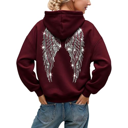 Women's Plus Size Long Sleeve Angel Wings Zip Up Hoodie