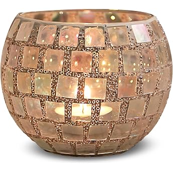 Tea Light Holder Mosaic Glass Candle Holder White