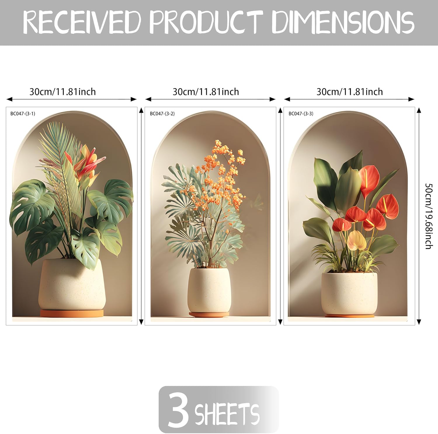 3D Potted Plants Wall Stickers，Green Plants Wall Decals，Peel and Stick 3D Magic Art Sticker，for Living Room Bedroom Aisle Entrance Sofa Backdrop Yoga Room Home Decor (Potted Flower Decor 47)