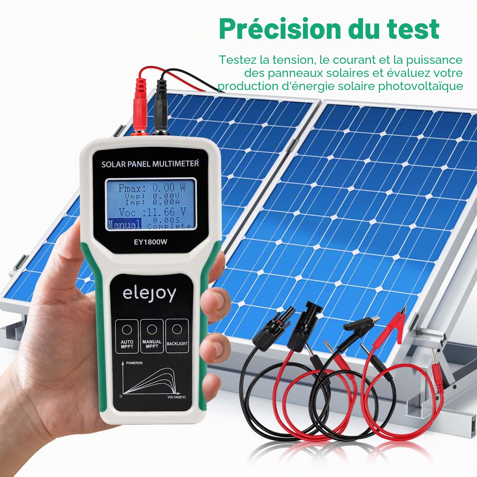Testeur de panneau solaire 1800W multimètre de panneau Testeur solaire Optimiseur pour mesurer la puissance des panneaux solaires, pas plus haut que DC 20-120V 60A.