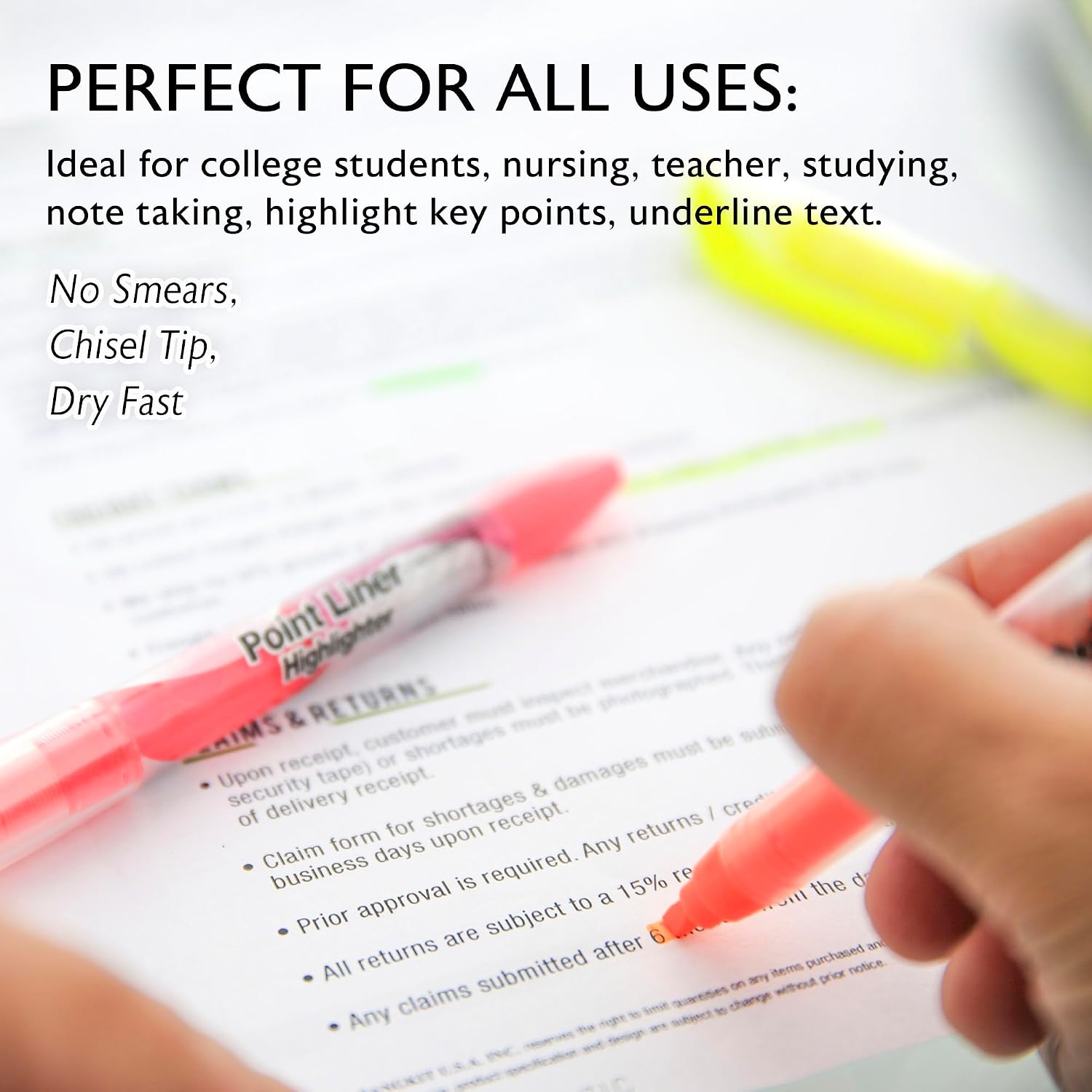BAZIC PRODUCTS Highlighter Pen Chisel Tip Broad Fine Line Liquid Highlighters, Unscented Highlighting Coloring Marker (4/Pack), 144-Packs