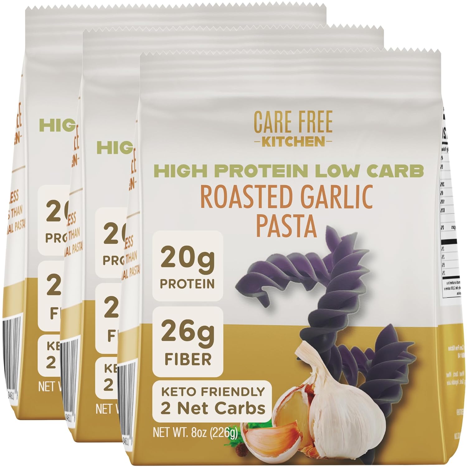 Care Free Kitchen Roasted Garlic Keto Rotini Pasta Noodles 3-Pack