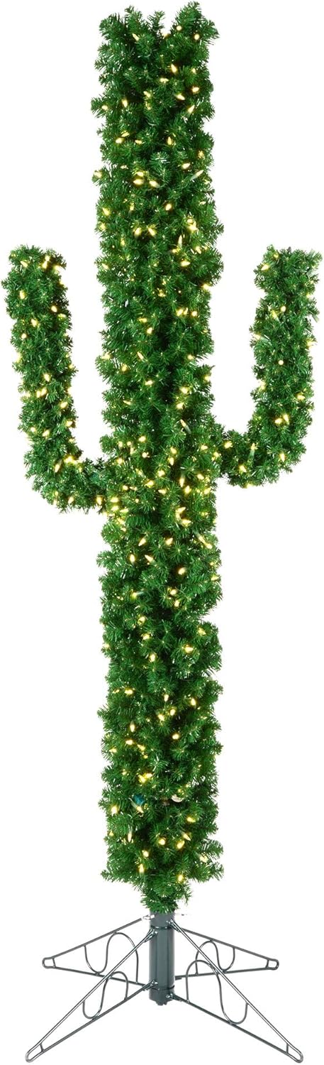 Vickerman 7.5' Cactus Pine Artificial Christmas Tree, Warm White Dura-Lit LED Lights - Faux Cactus Pine Tree - Unique Seasonal Indoor Decor