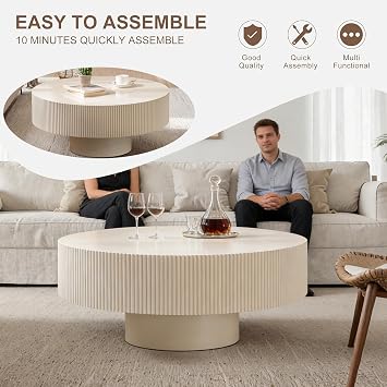 Accent Drum Fluted Round Coffee Table ,H