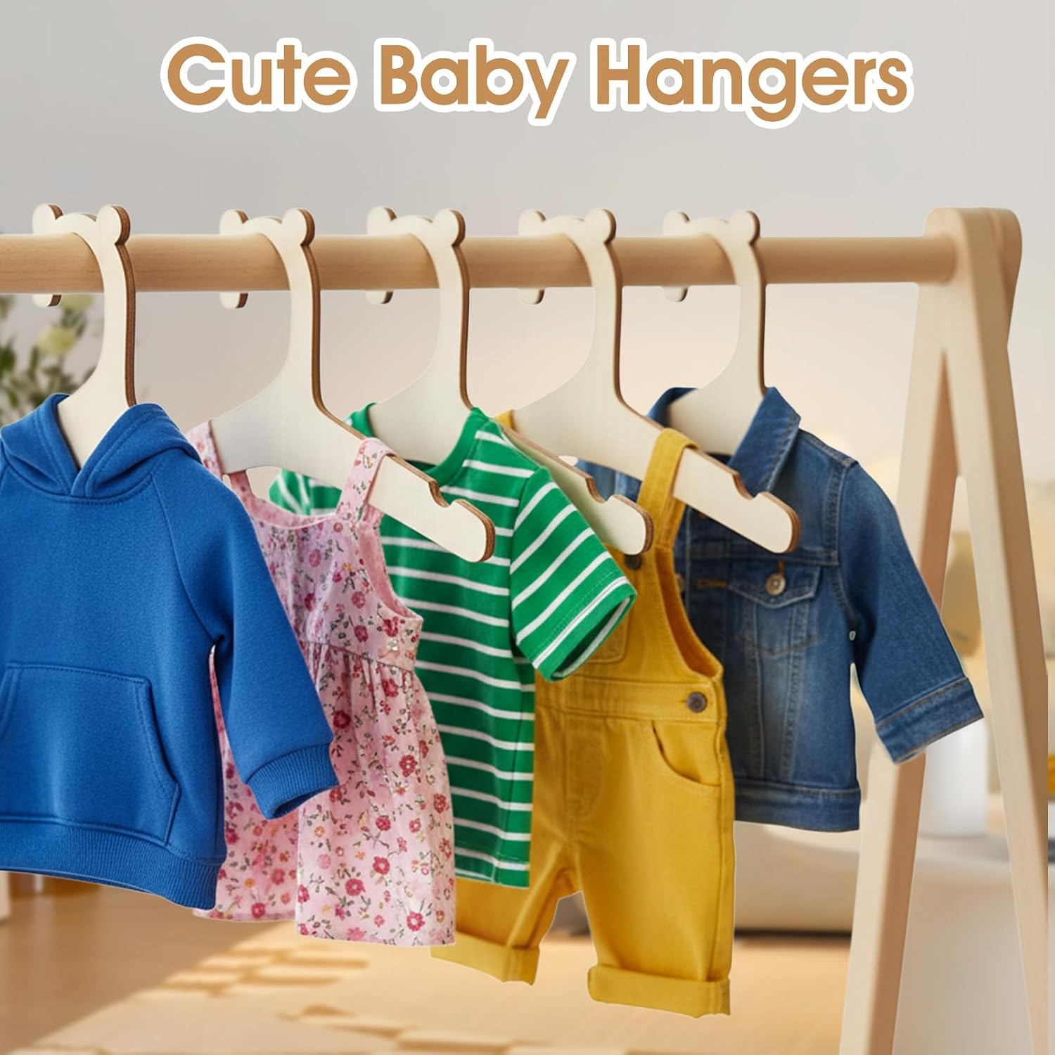 12 Pack Wooden Baby Hangers 9 Inch Non-Slip Coat Hangers Wood Newborn Infant Hanger Cute Toddlers Hanger with Bear Ears Cat Paws Nursery Closet Storage for Kids Clothes Coats Suits Pants Jackets