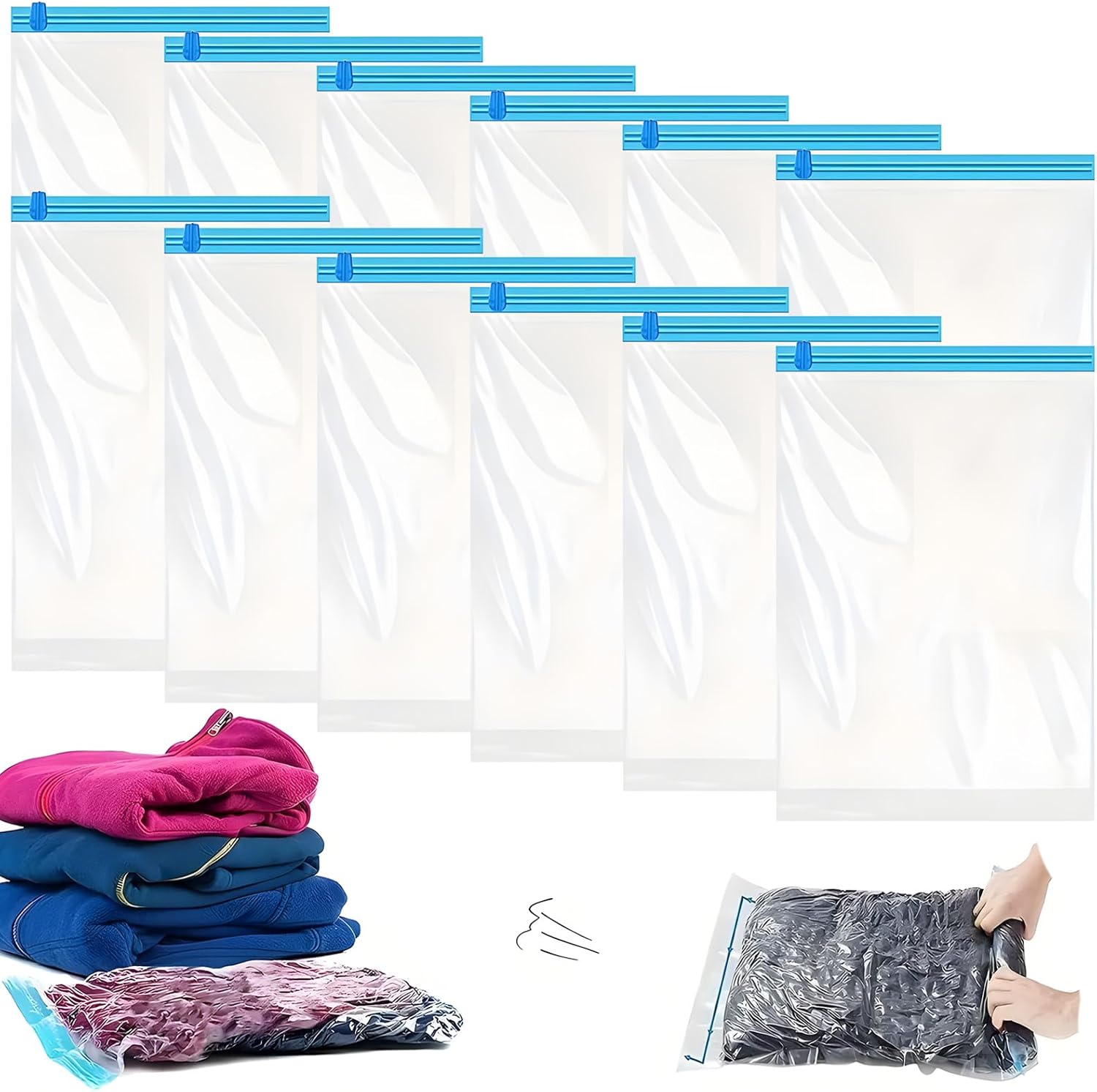 12 Pack Roll Up Compression Bags, 35X50cm Space Saving Storage Packing