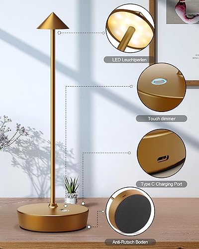 Miniatura 7 de Lámparas de mesa inalámbricas recargables, 6000 mAh, funciona con pilas, lámpara de escritorio LED para exteriores, impermeable, portátil, táctil,