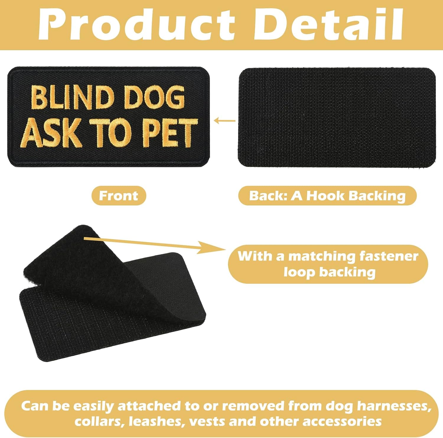 2 PCS Embroidered Hook and Loop Patches for Dog Harness - Blind Dog Ask to Pet Patches, Removable Accessories for Pet Collar, Harness, Vest (4''×2'') image 3