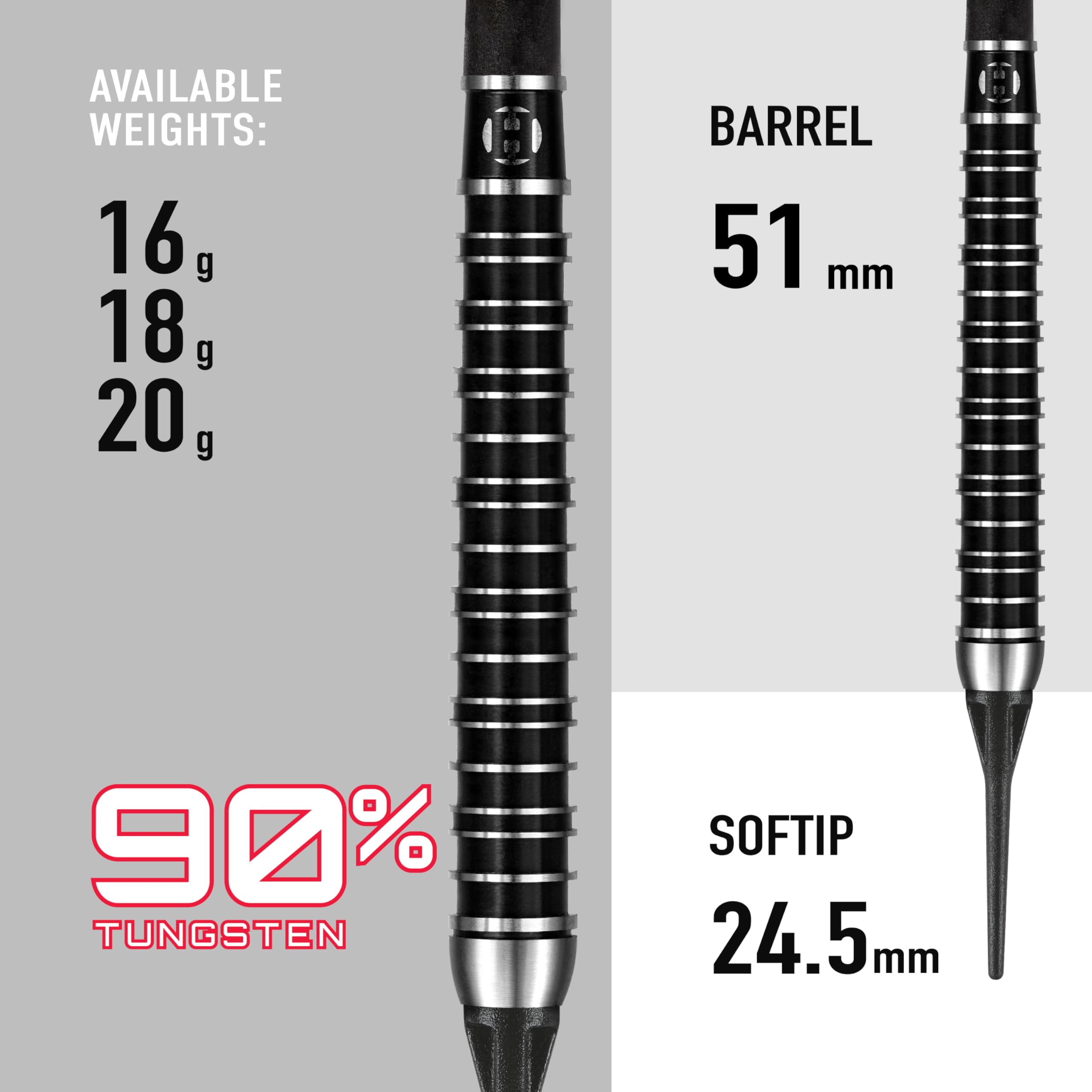 Harrows Set di Freccette SUPERGRIP Ultra 90% tungsteno con Punta Morbida. Disponibile in 18g, 21g, 22g - Include aste in Carbonio Supergrip, Alette Supergrip e Custodia da Viaggio