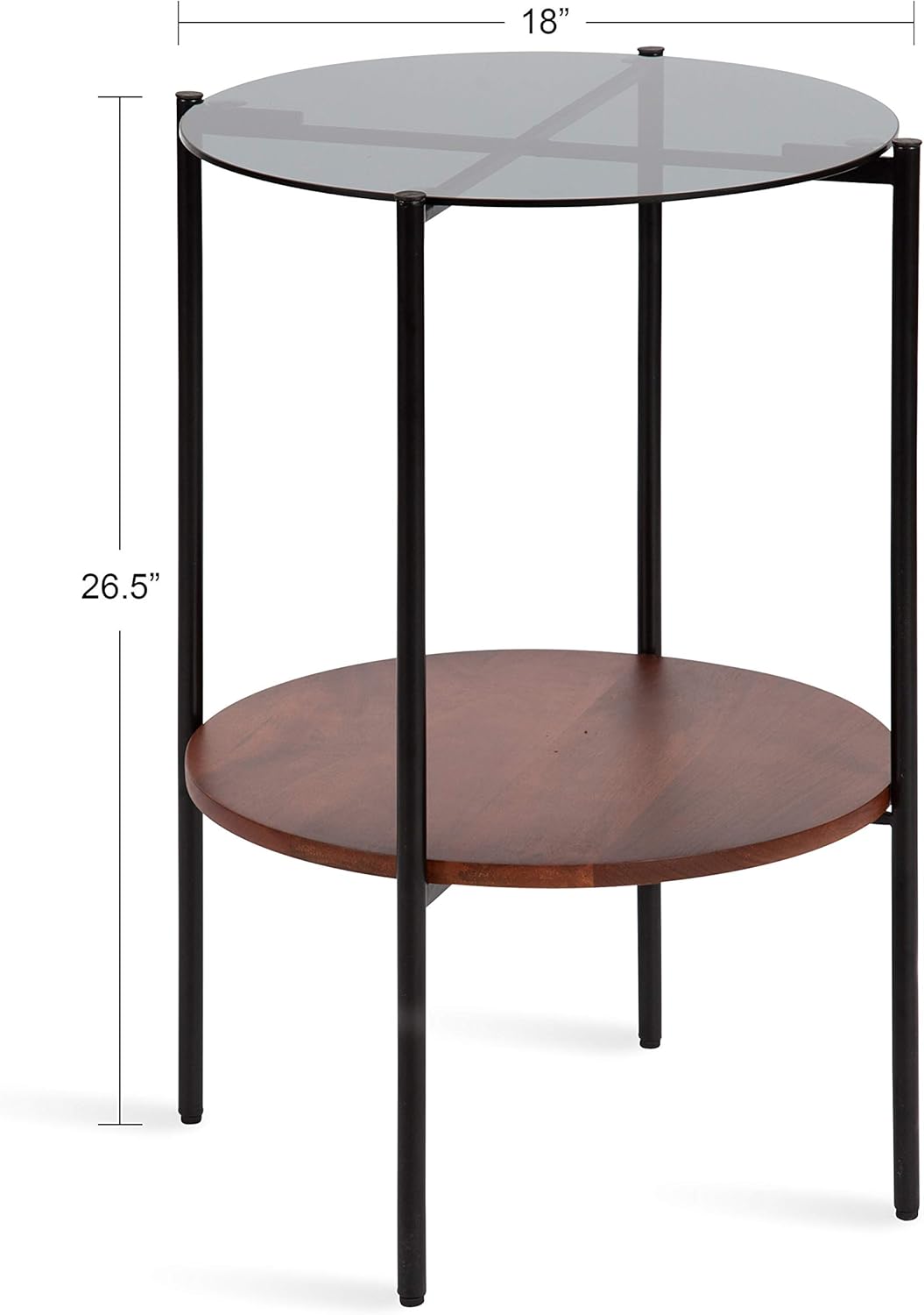 Kate and Laurel Ottelo Modern Side Table, 18 x 18 x 26.5, Walnut Brown and Black, Minimal Two-Tier End Table for Storage and Display